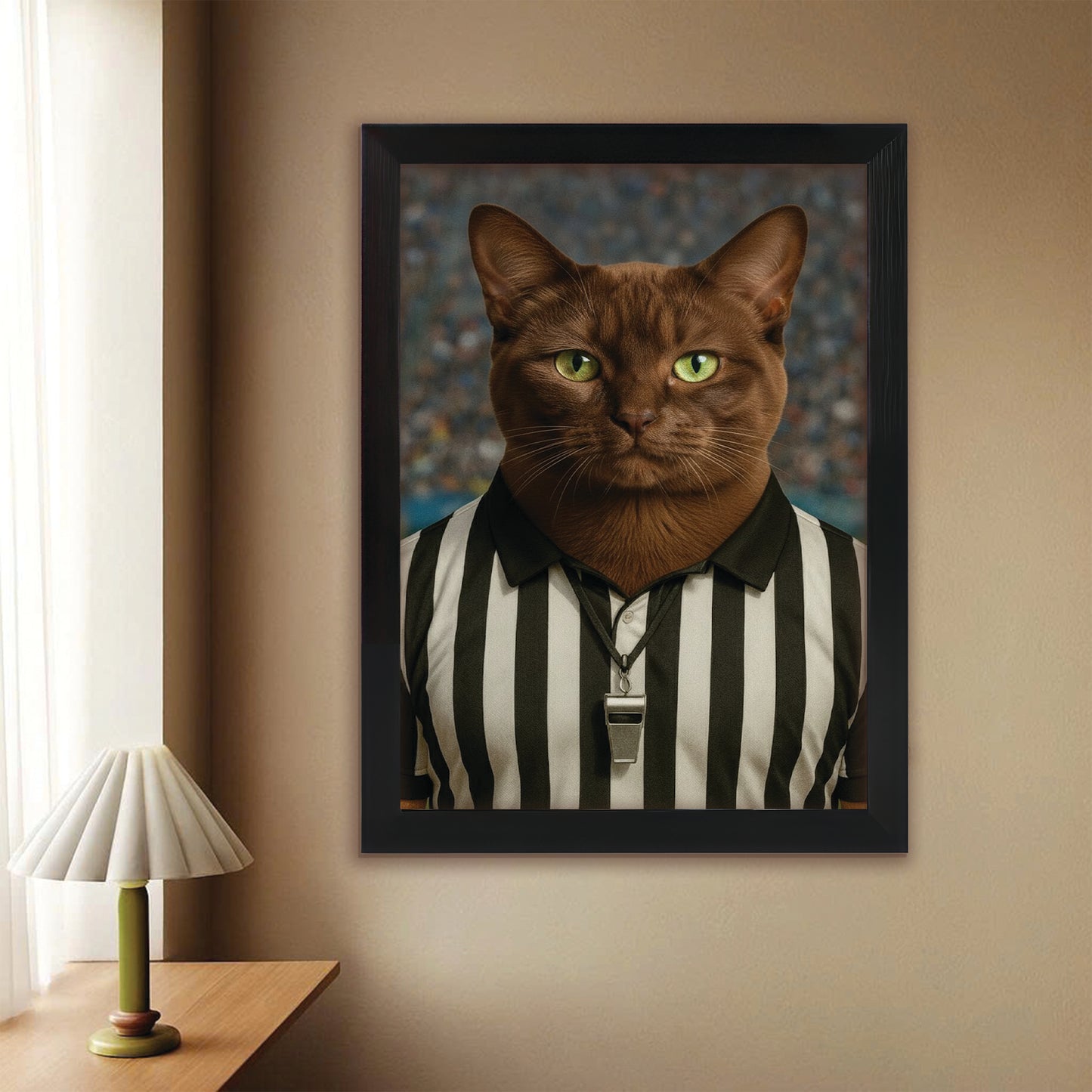 Custom Photo Referee Cat Canvas Framed Wall Art Gift For Cat Lovers