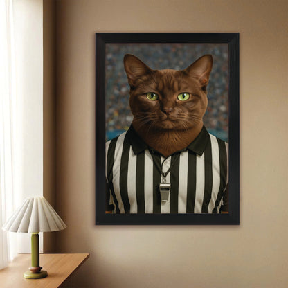 Custom Photo Referee Cat Canvas Framed Wall Art Gift For Cat Lovers
