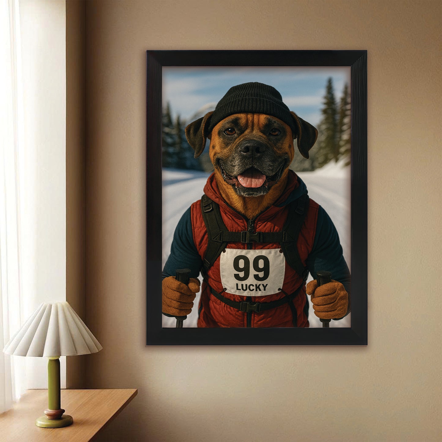 Custom Photo Cross Country Ski Dog Canvas Framed Wall Art Gift For Dog Lovers