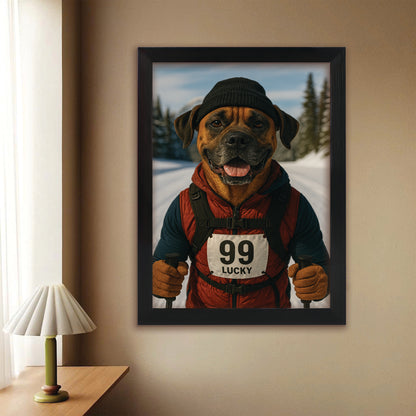 Custom Photo Cross Country Ski Dog Canvas Framed Wall Art Gift For Dog Lovers