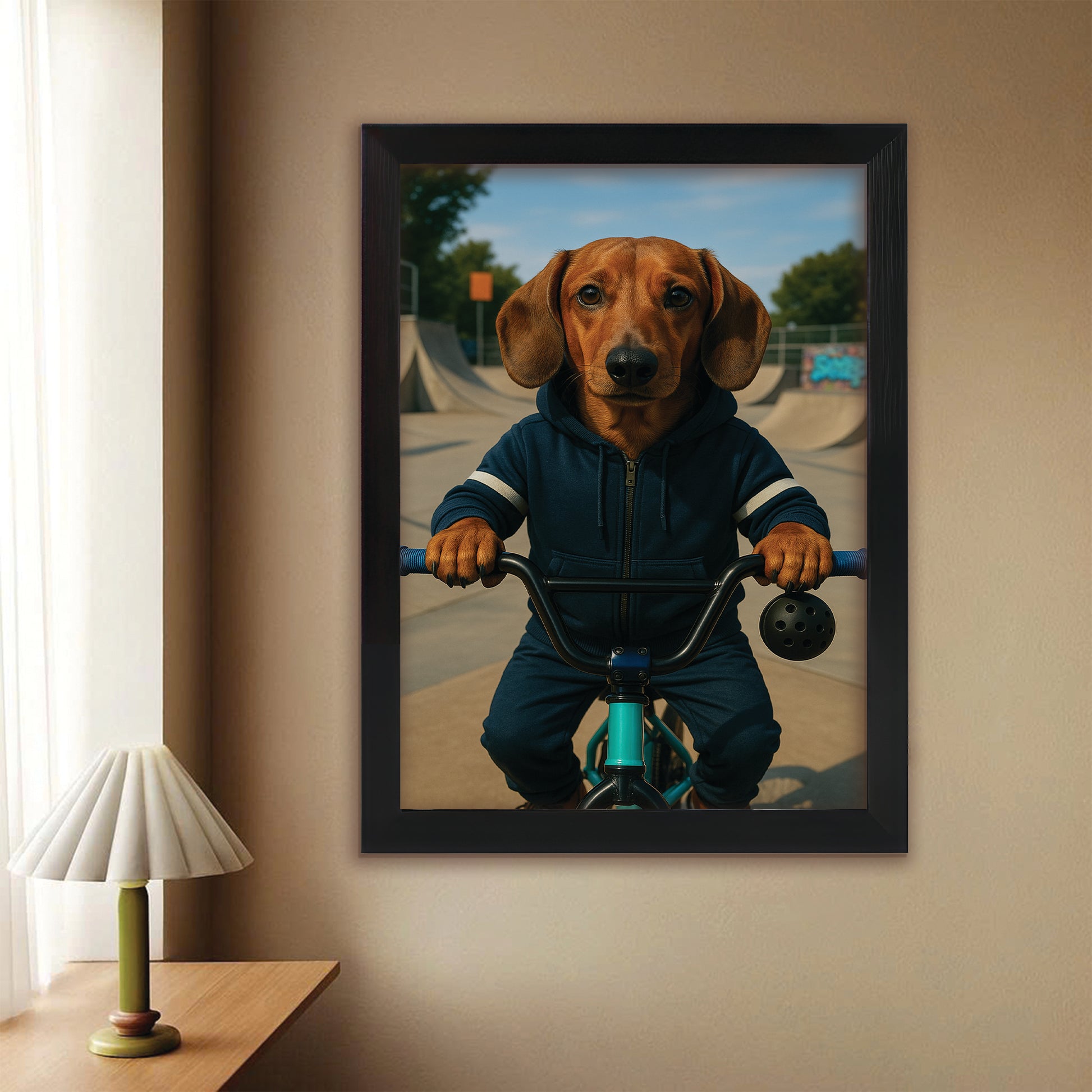 Custom Photo Bmx Bike Dog Canvas Framed Wall Art Gift For Dog Lovers