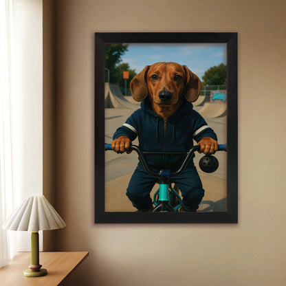 Custom Photo Bmx Bike Dog Canvas Framed Wall Art Gift For Dog Lovers