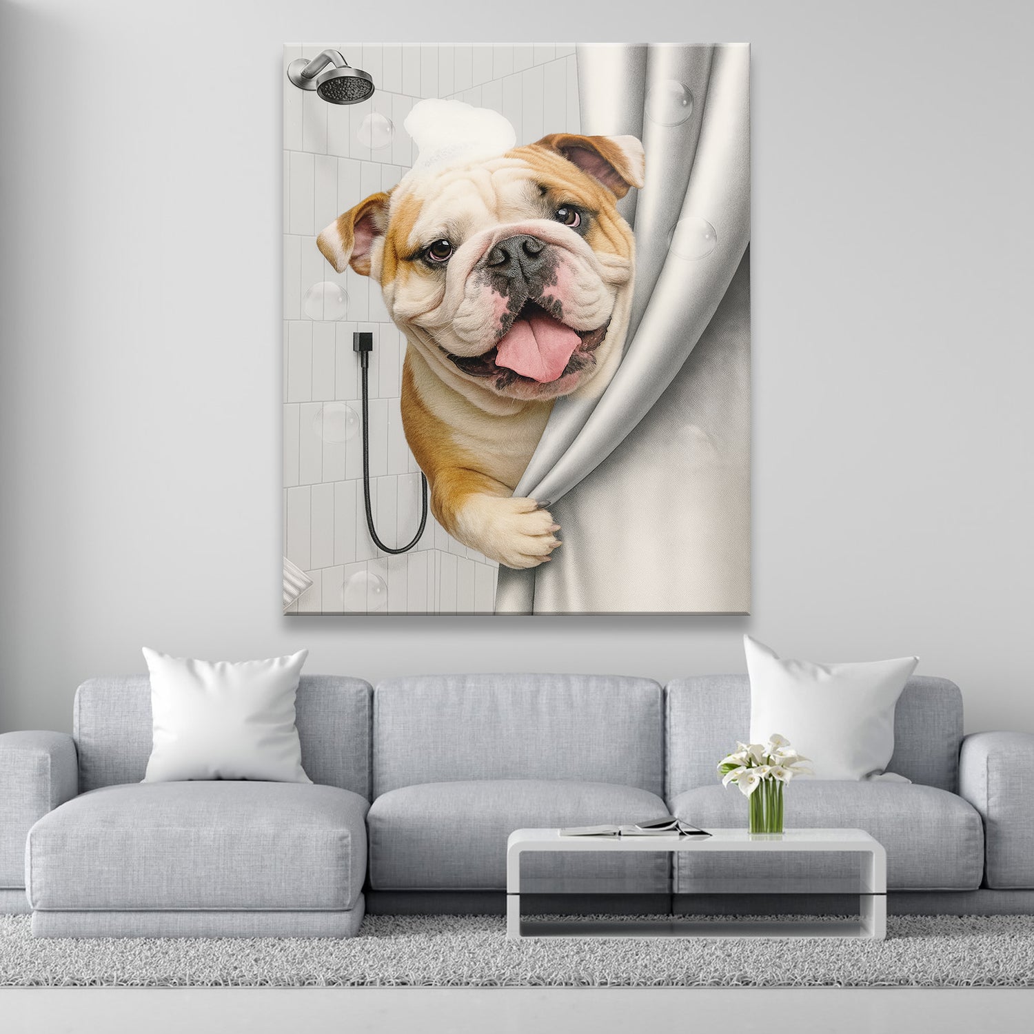 Custom Dog Photo Dog In Bathroom Canvas Gift For Dog Lovers