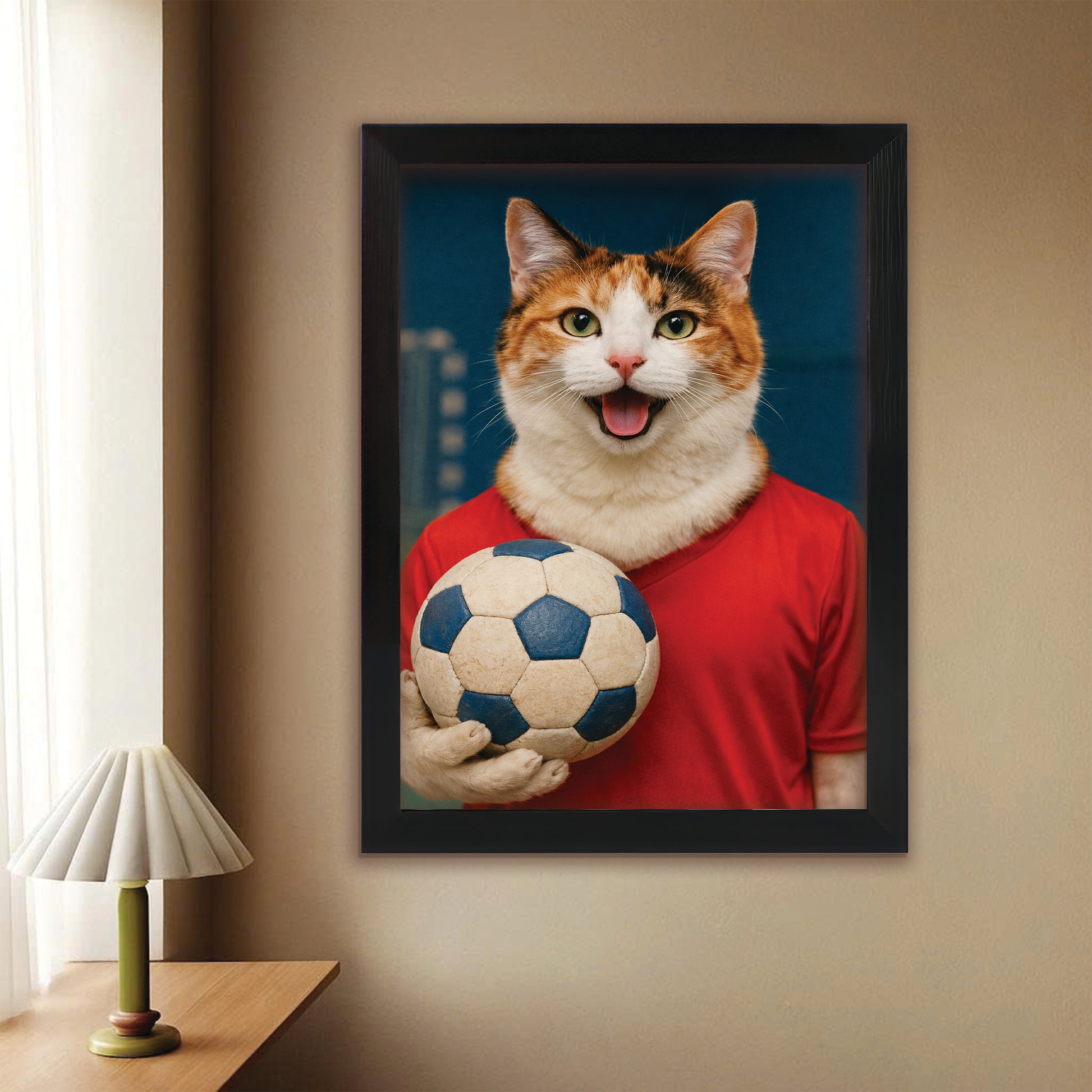 Custom Photo Handball Cat Canvas Framed Wall Art 