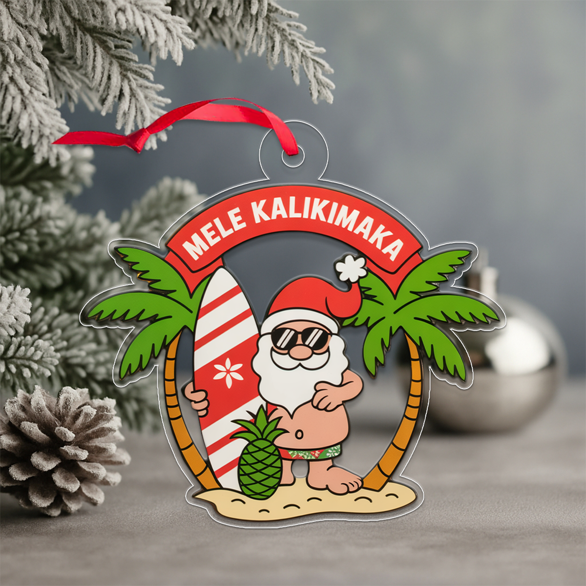 Hawaii Acrylic Ornament Santa Tropical