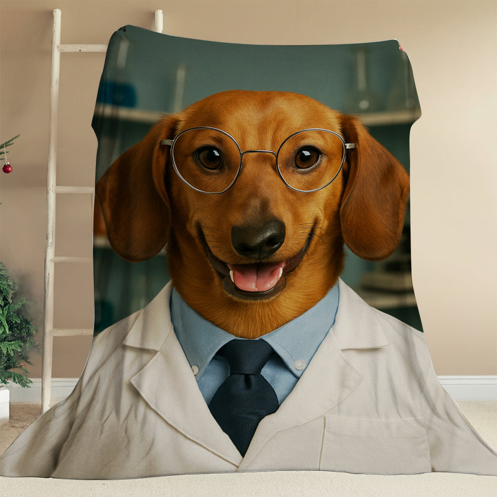 Custom Photo Scientist Dog BlanketGift For Dog Lovers