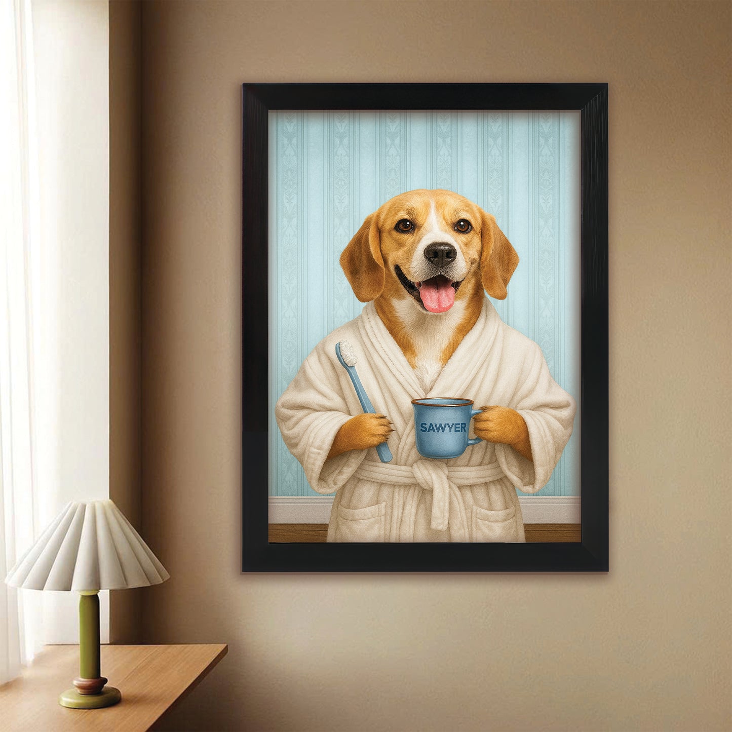 Custom Photo Dog Bathroom Canvas Framed Wall Art Dog Gifts Lovers