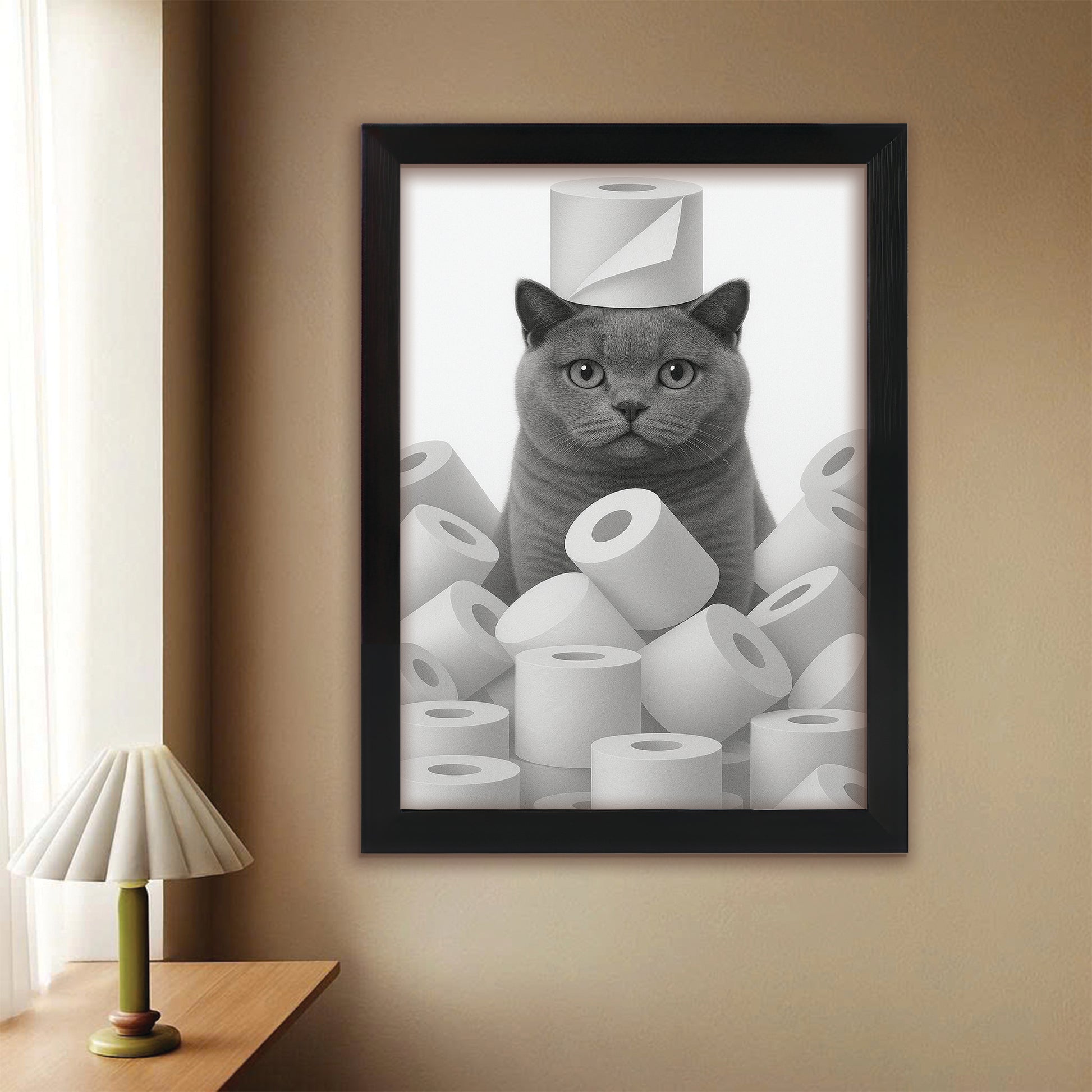Custom Photo Cat Bathroom Canvas Framed Wall Art