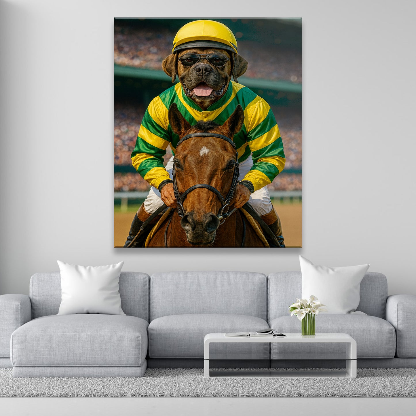 Custom Photo Jockey Horse Racing Dog Canvas Gift For Dog Lovers