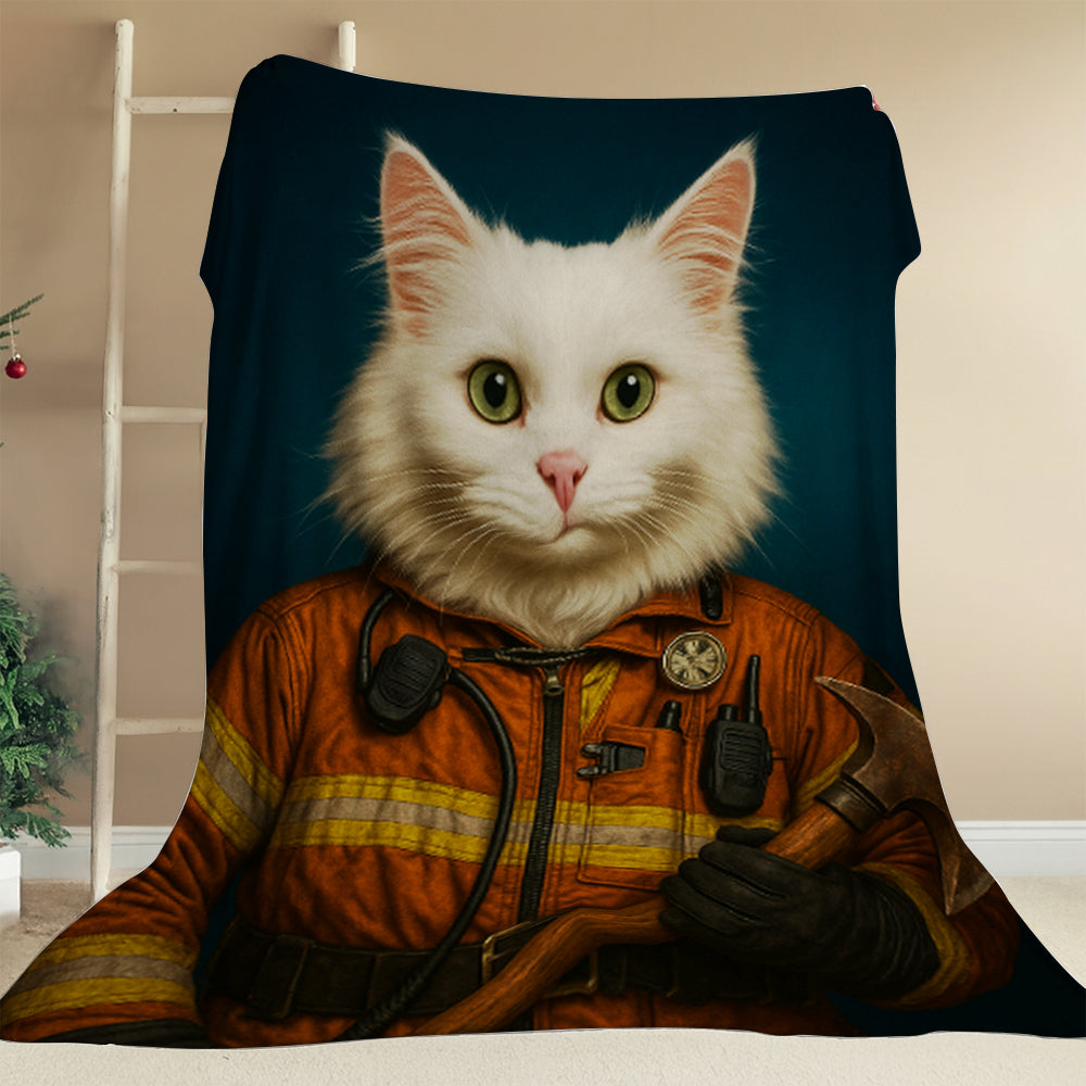 Custom Cat Photo Firefighter Blanket _ Gift For Cat Lovers