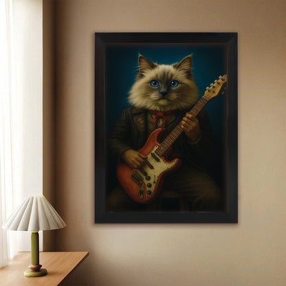 Custom Photo Cat Rock n Roll Canvas Framed Wall Art Gift For Cat Lovers