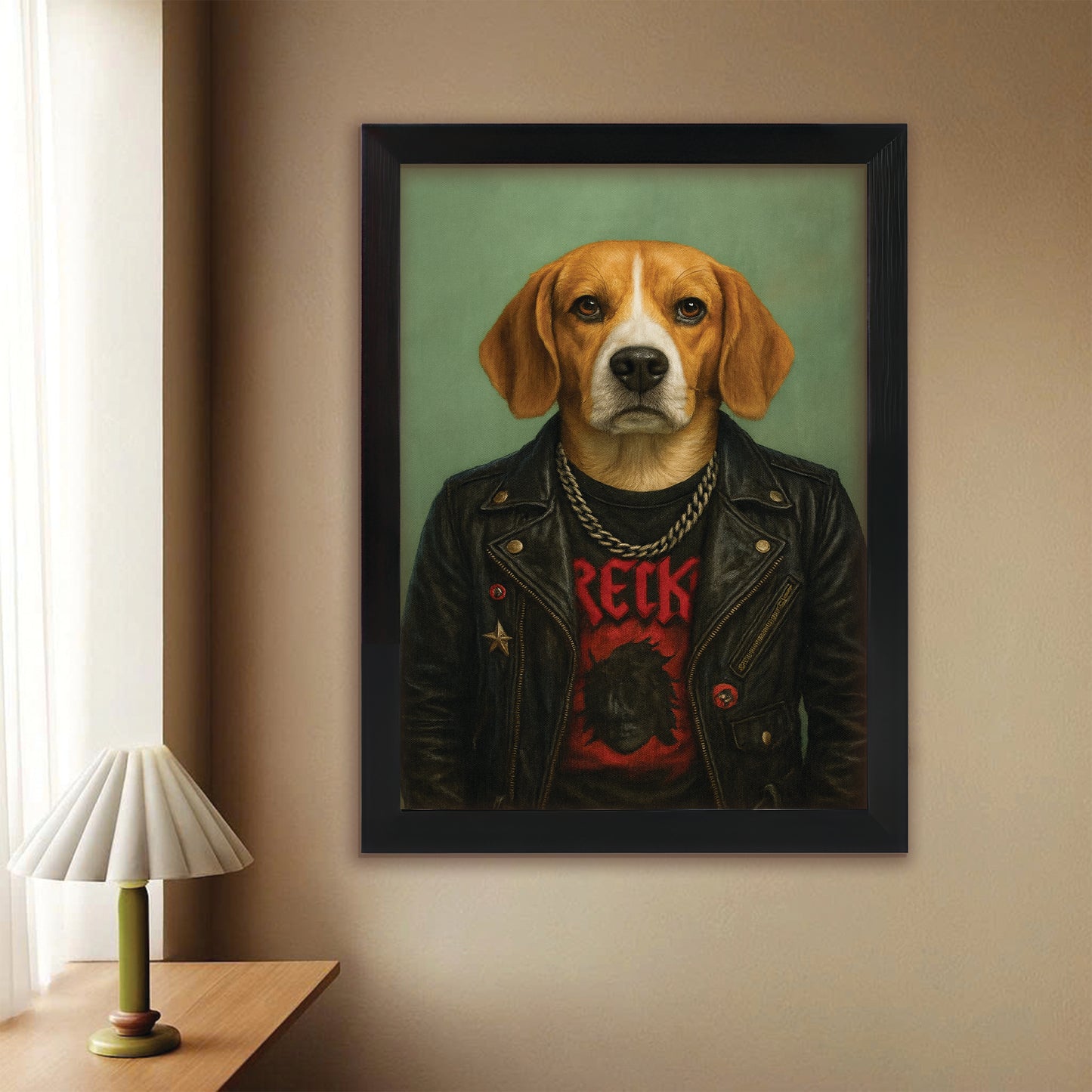 Custom Photo Rock n Roll Dog Canvas Framed Wall Art _ Gift For Dog Lovers