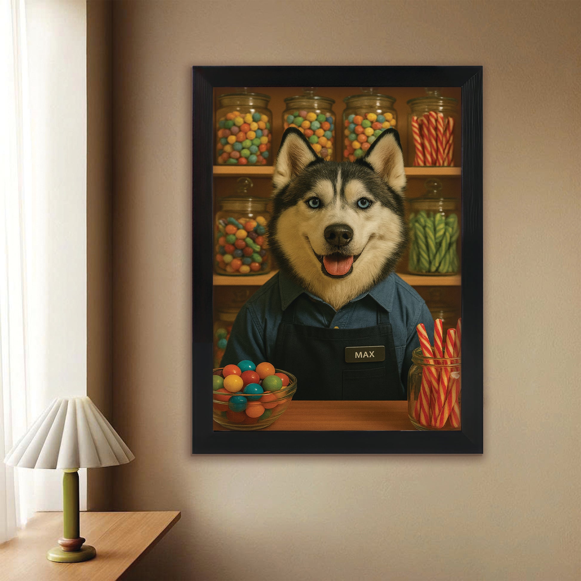 Custom Photo Candy Shop Dog Canvas Framed Wall Art Gift For Dog Lovers