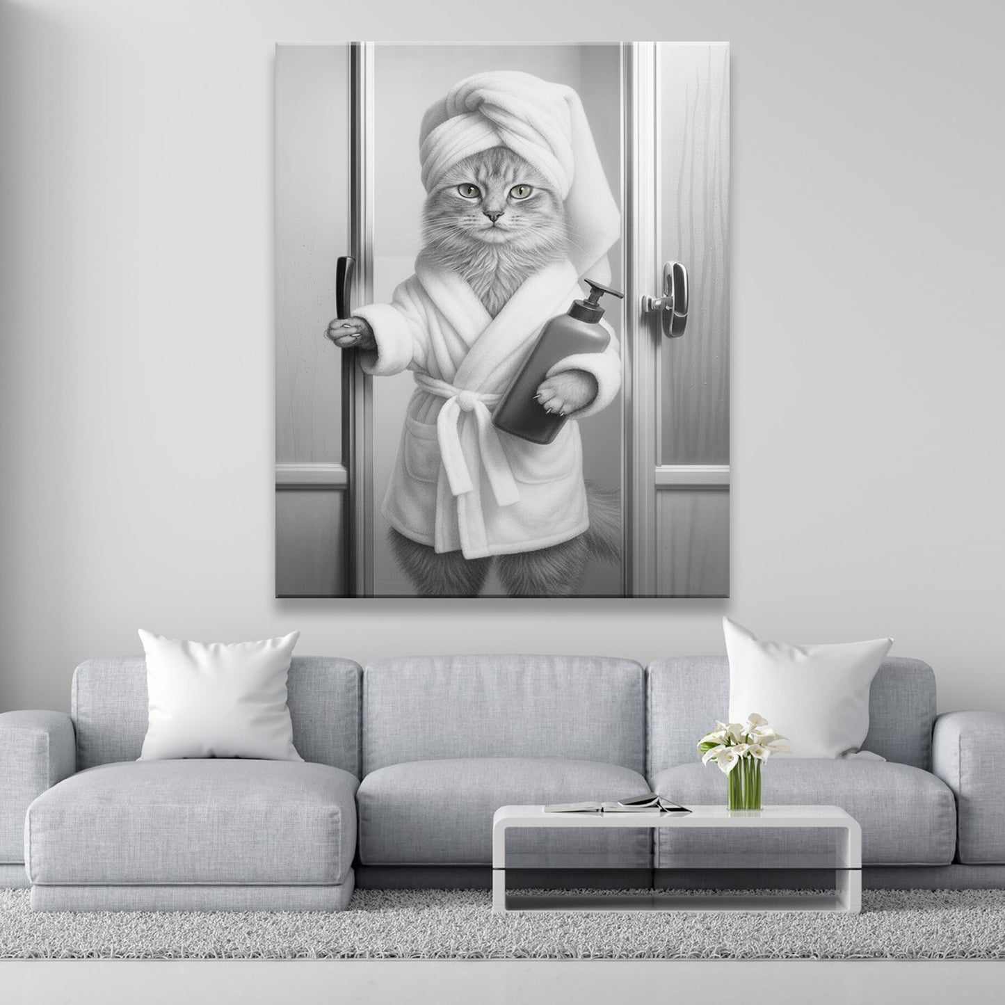 Custom Photo Cat Bathrobe Bathroom Canvas Gift For Cat Lovers