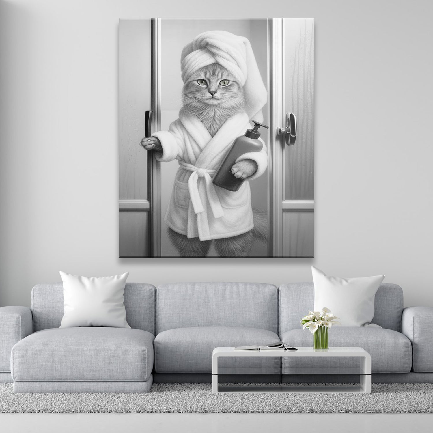 Custom Photo Cat Bathrobe Bathroom Canvas Gift For Cat Lovers