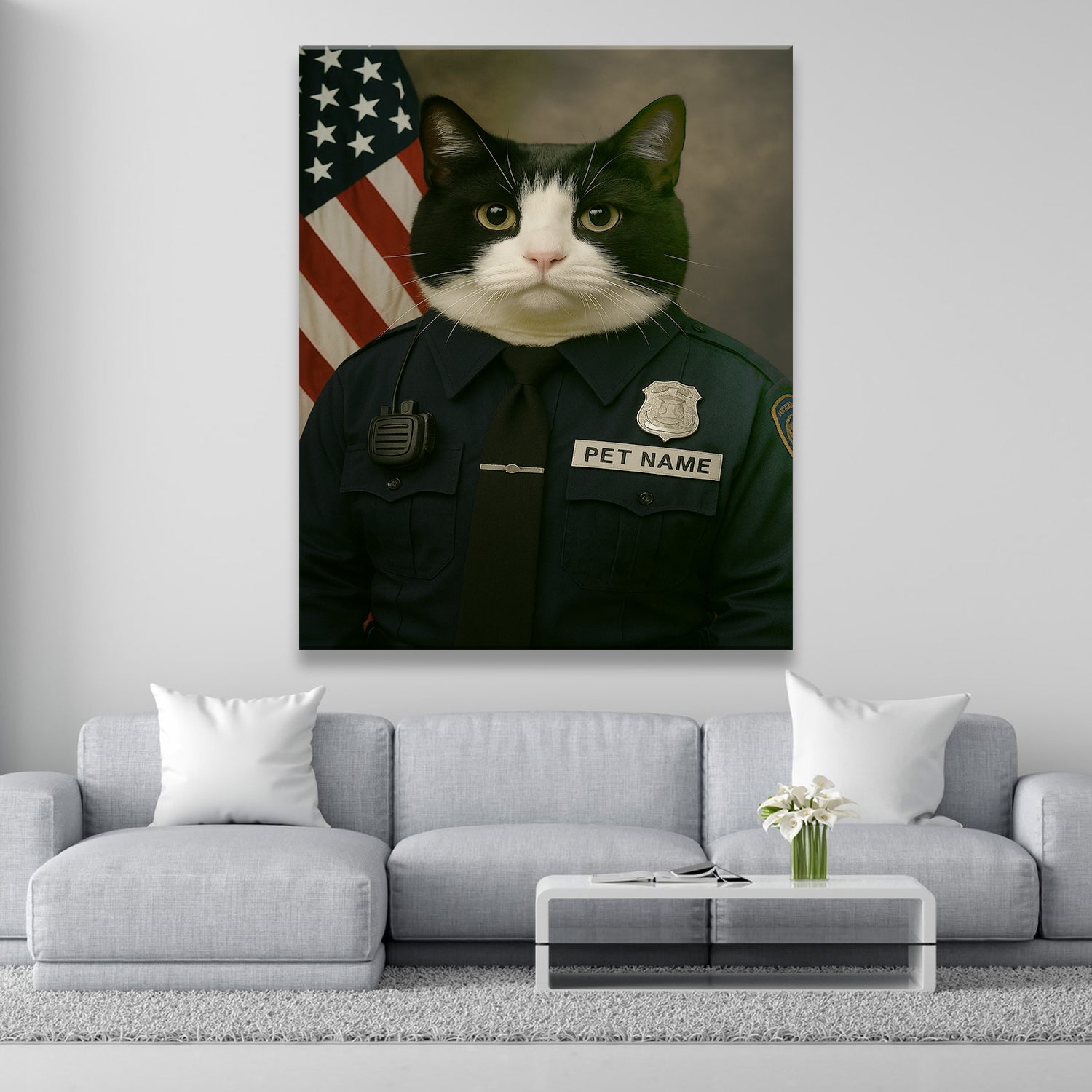 Custom Cat Photo Policeman Canvas _ Gift For Cat Lovers