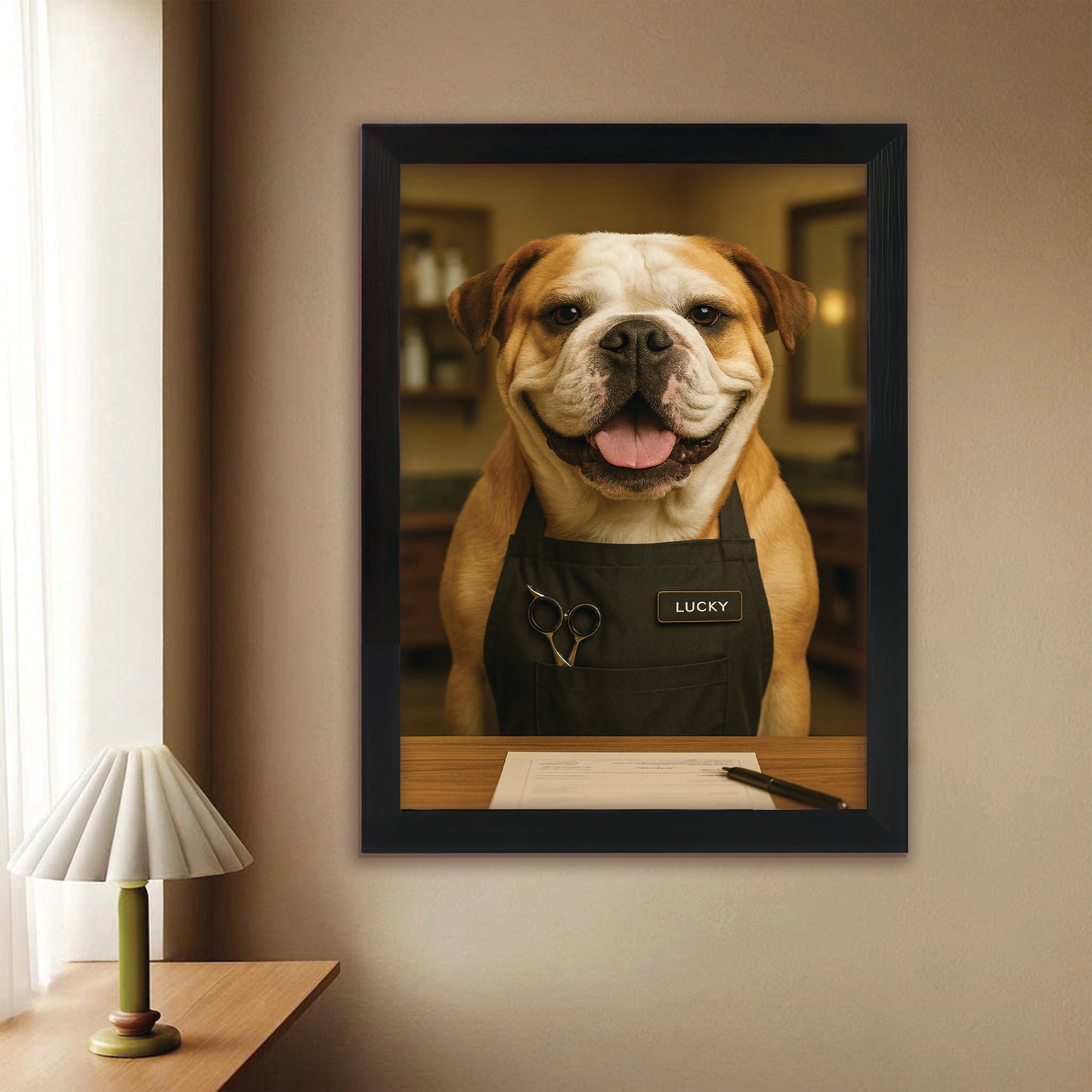 Custom Photo Groomer Dog Canvas Framed Wall Art Gift For Dog Lovers