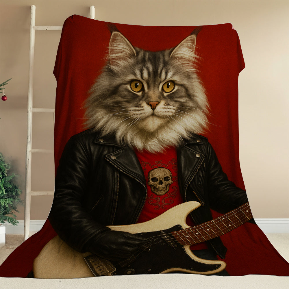 Custom Photo Guitarist Cat Blanket Gift For Cat