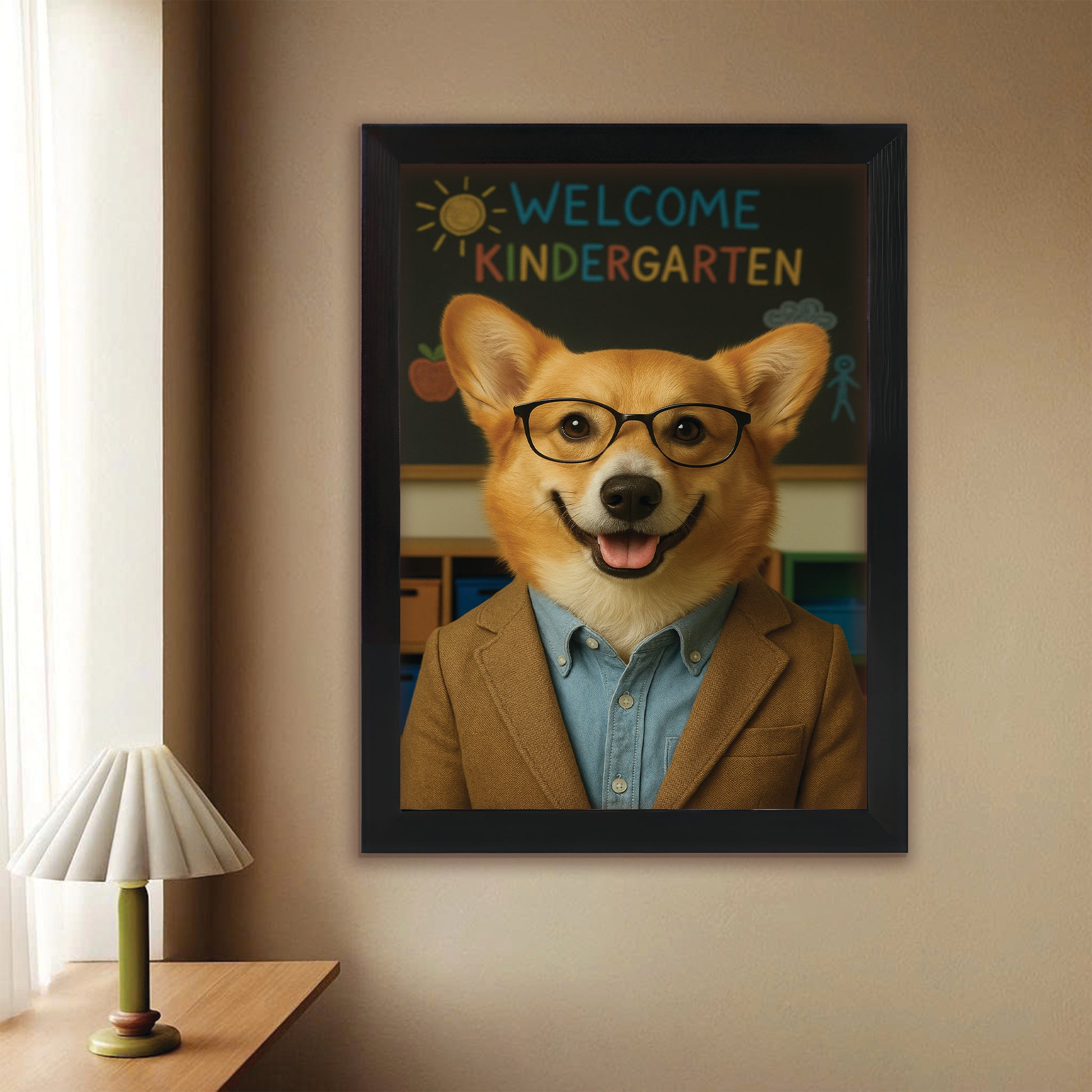 Custom Photo Kindergarten Teacher Canvas Framed Wall Art Gift For Dog Lovers