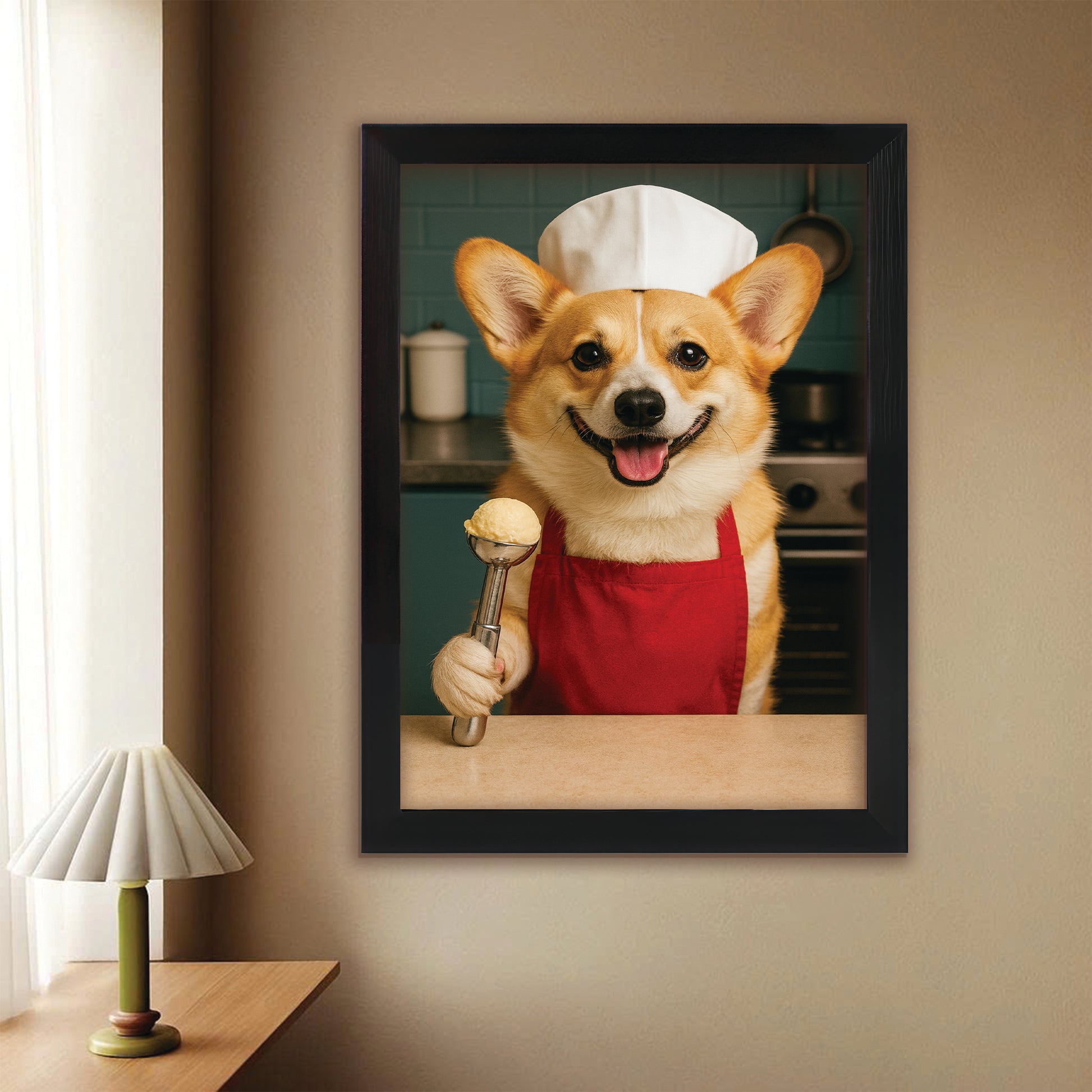 Custom Photo Dog Chef Canvas Framed Wall Art Gift For Dog Lovers