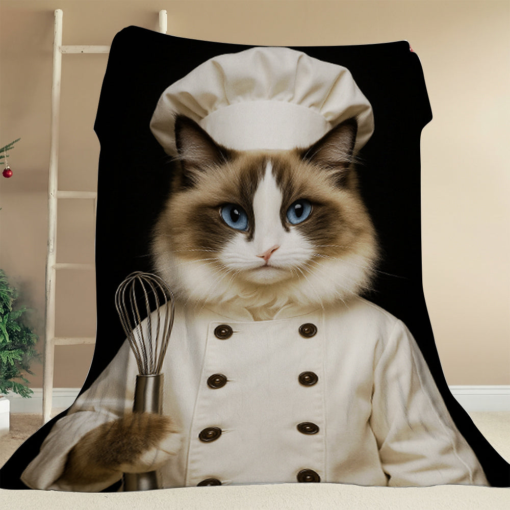 Custom Photo Cat Chef Blanket _ Gift For Cat Lovers