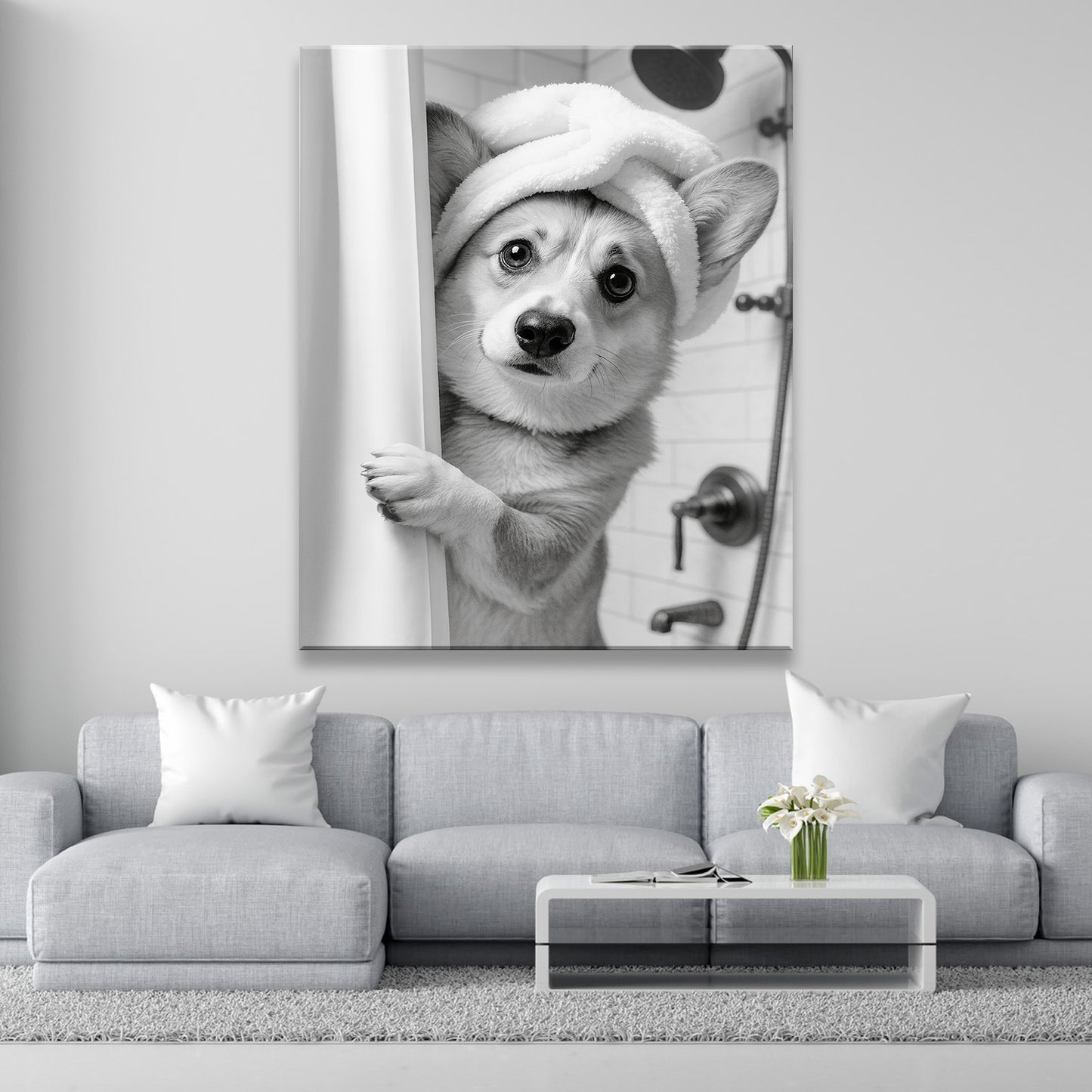 Custom Photo Dog Bathroom Canvas Gift For Dog Lovers