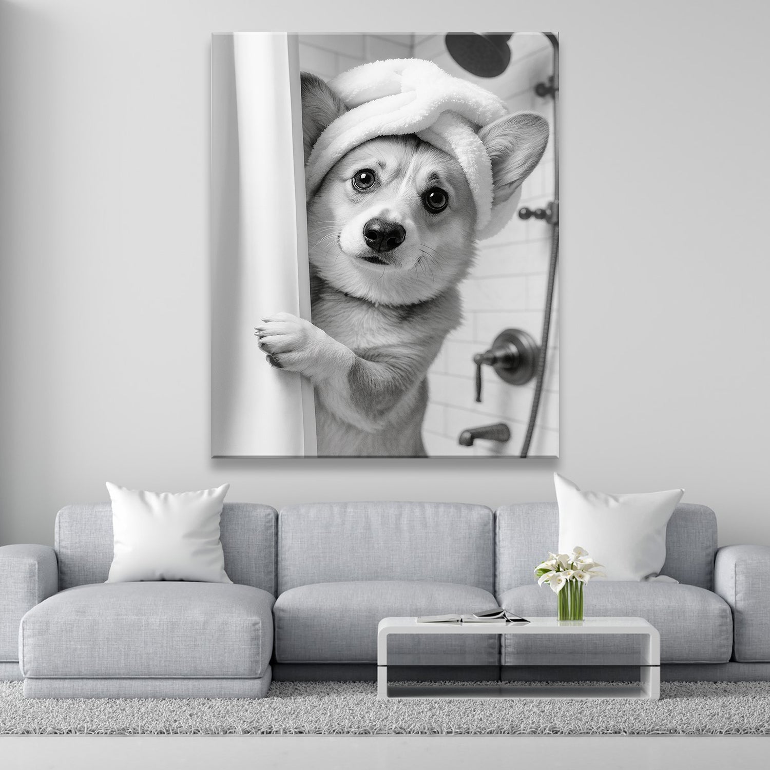 Custom Photo Dog Bathroom Canvas Gift For Dog Lovers