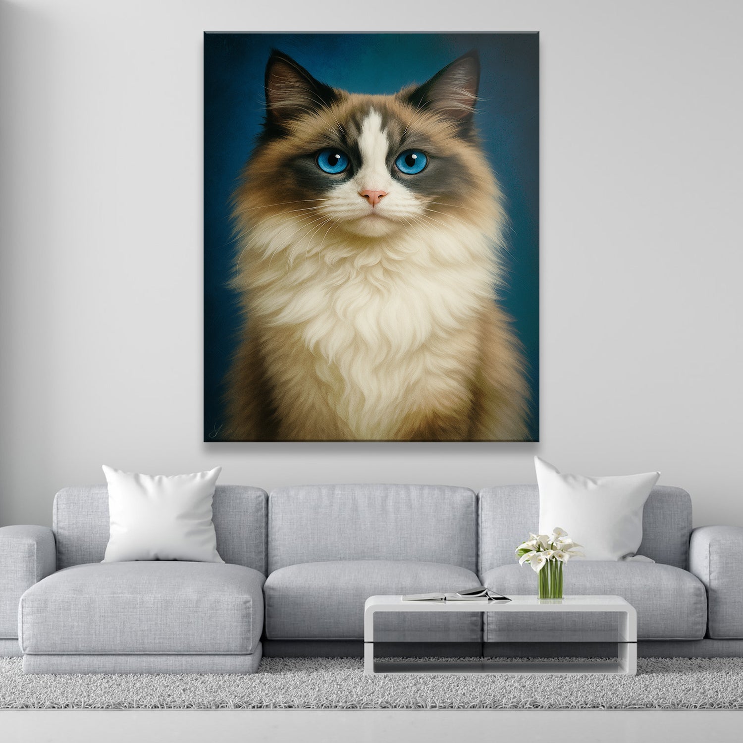 Custom Cat Deep Blue Canvas