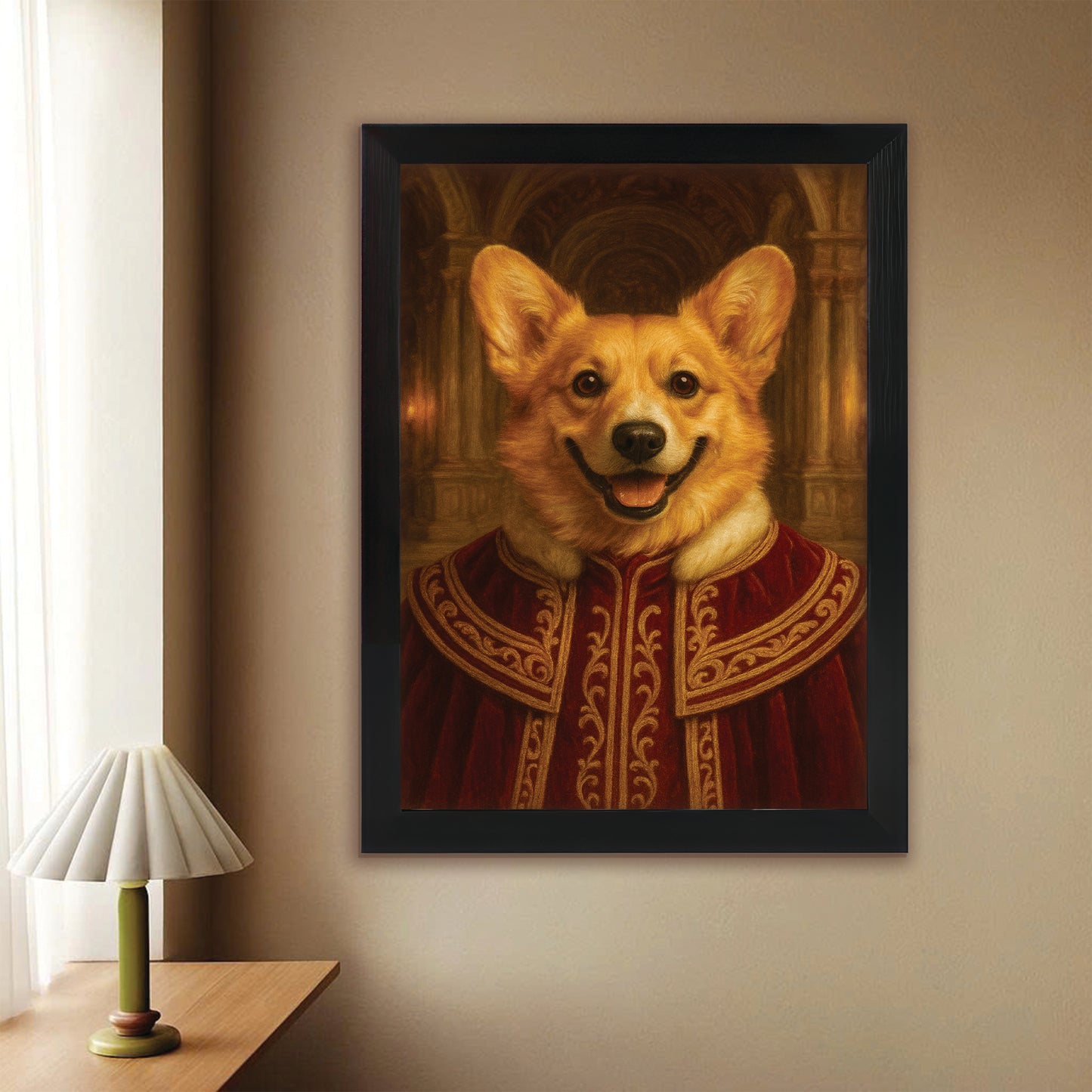 Custom Photo King Royal Dog Style 01 Canvas Framed Wall Art Gift For Dog Lovers