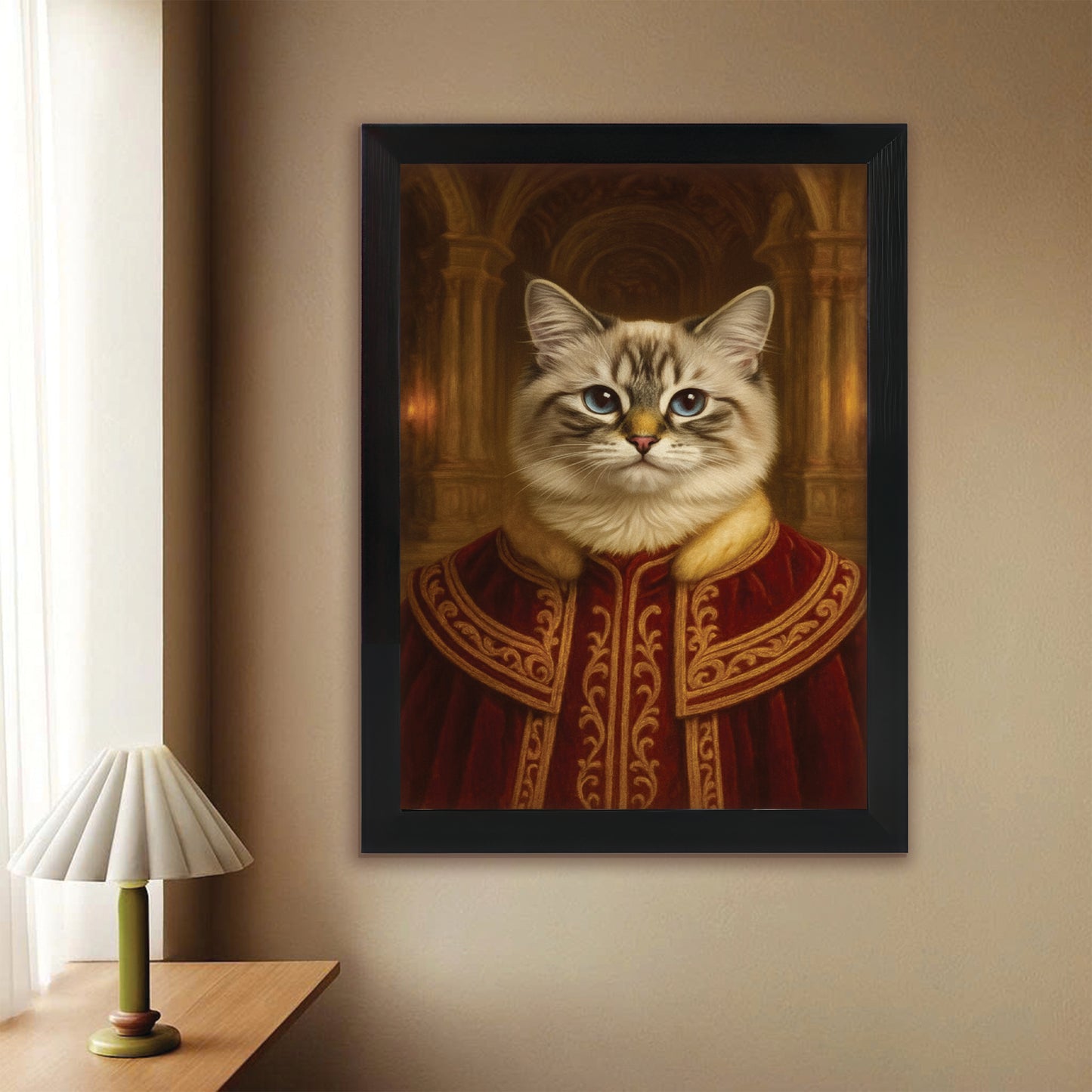 Custom Photo King Royal Cat Style 01 Canvas Framed Wall Art Gift For Cat Lovers