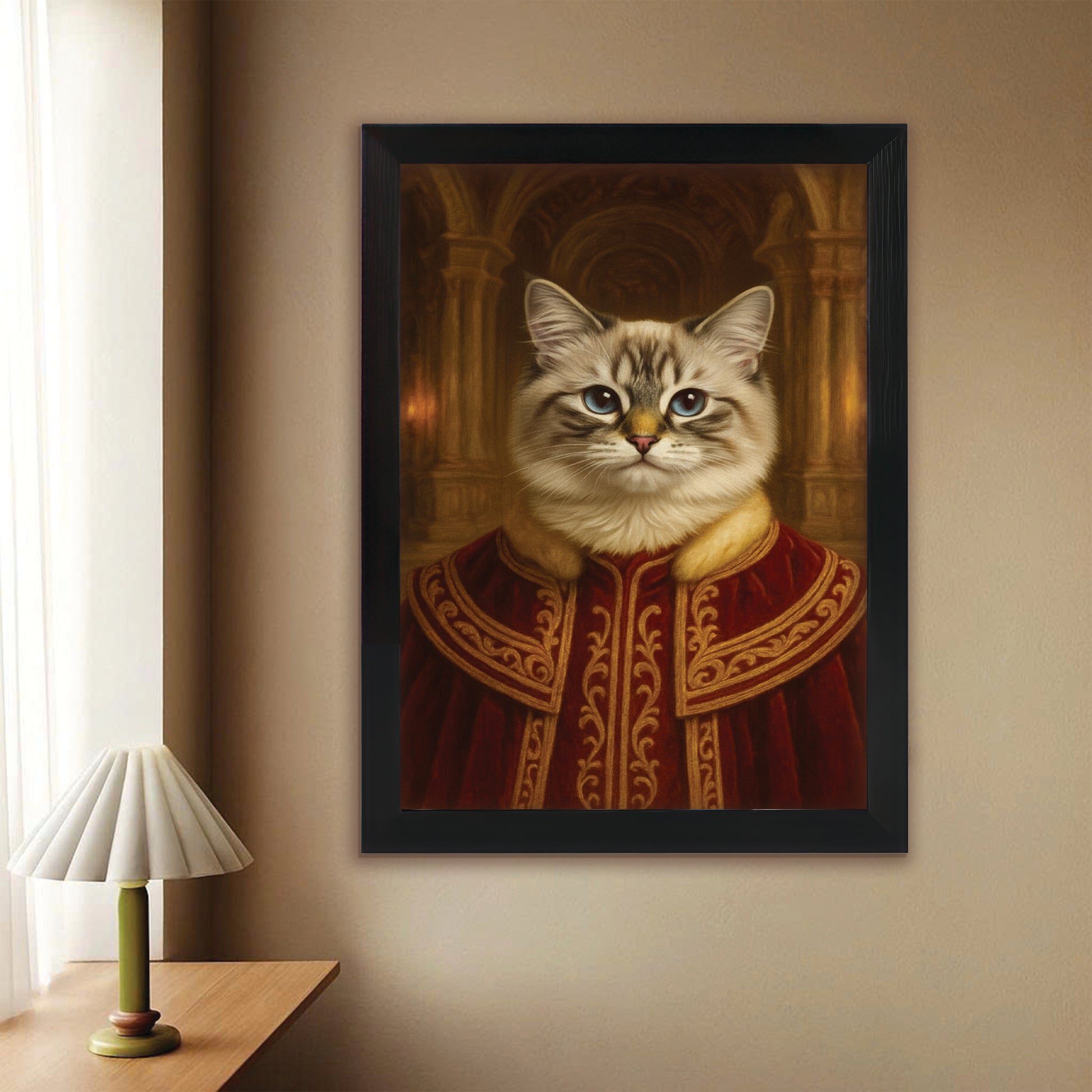 Custom Photo King Royal Cat Style 01 Canvas Framed Wall Art Gift For Cat Lovers