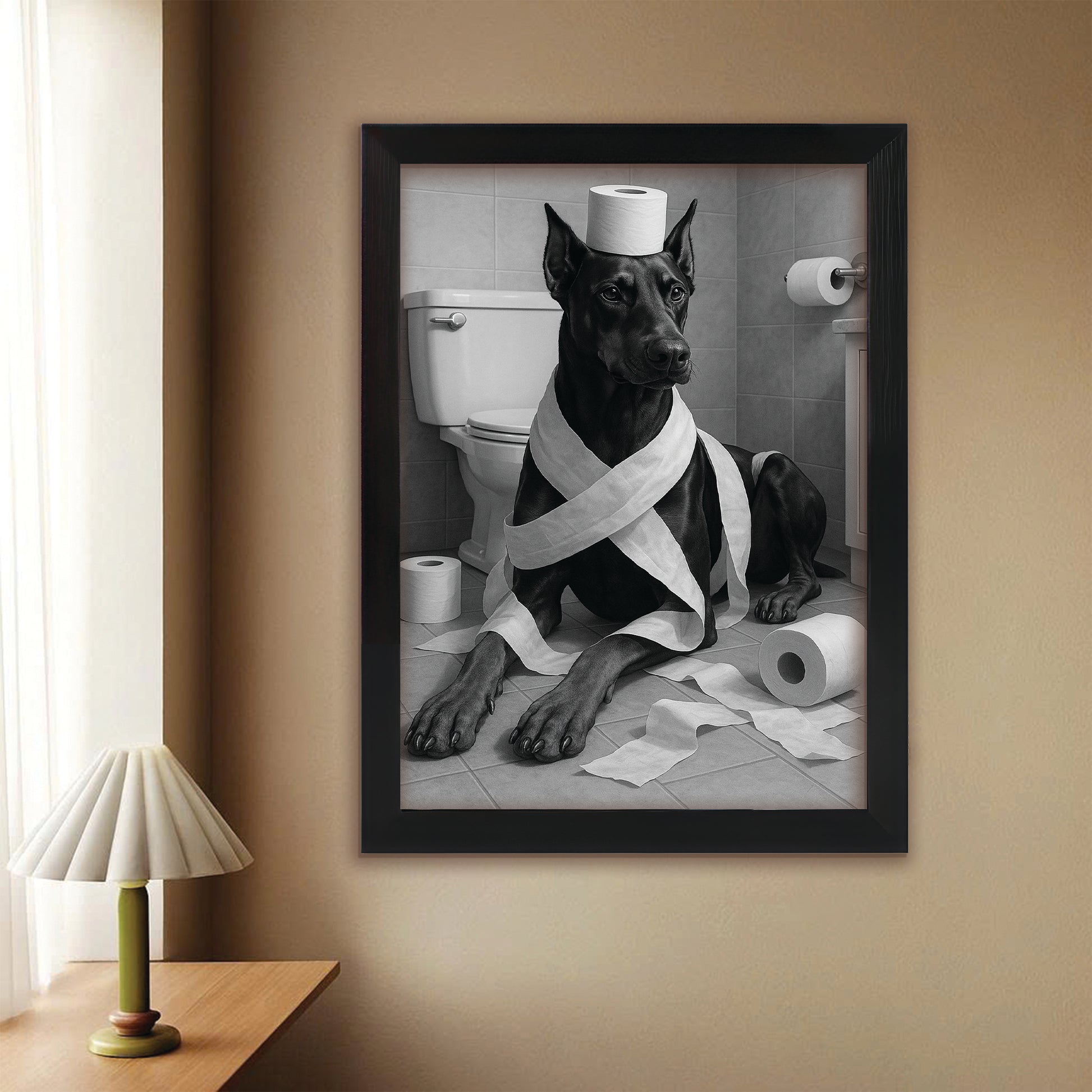 Custom Photo Dog Bathroom Style 16 Canvas Framed Wall Art Gift For Dog Lovers