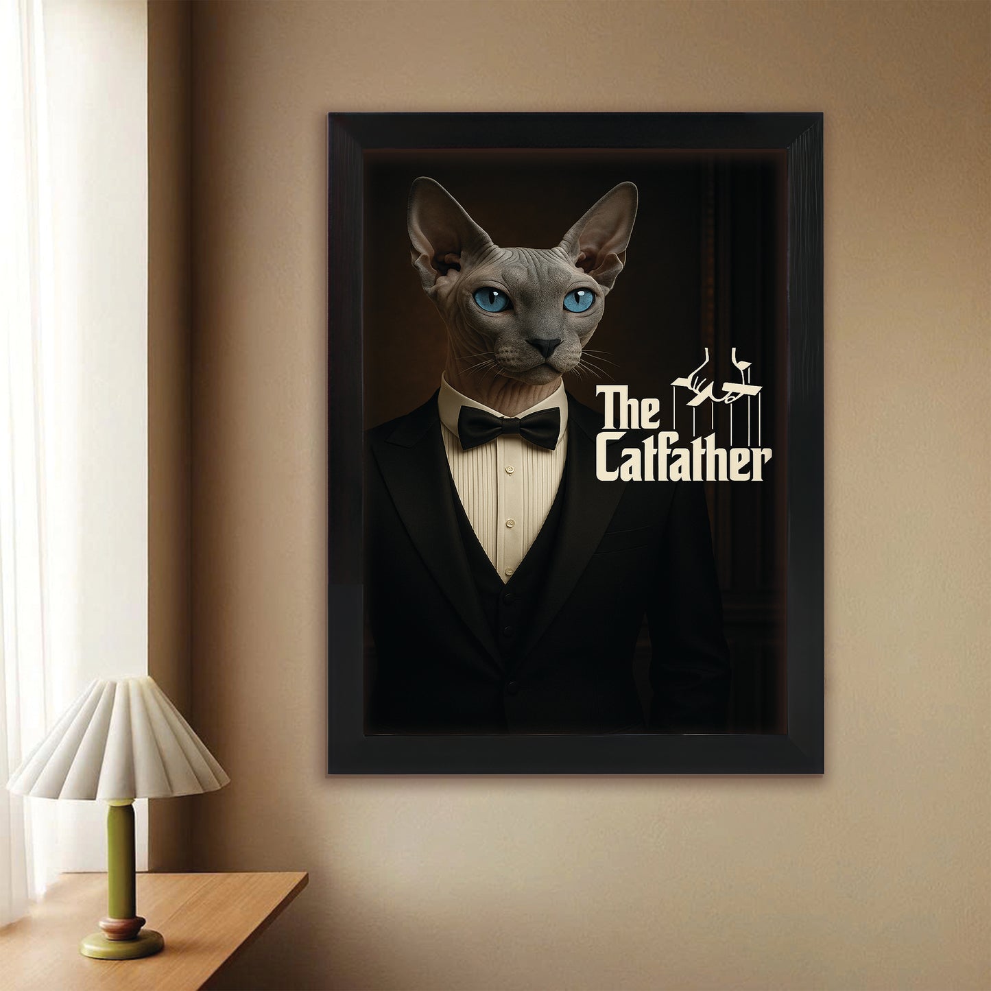 Custom Photo Cat Father Canvas Framed Wall Art _ Gift For Cat Lovers