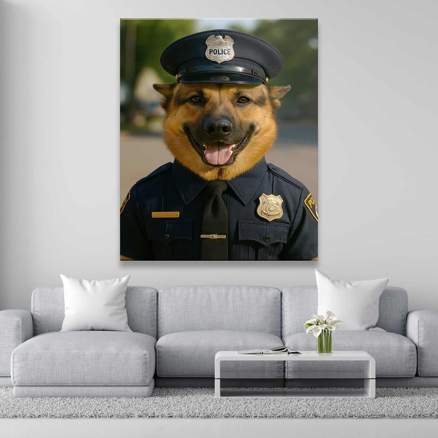 Custom Photo Police 2 Dog Canvas Gift For Dog Lovers