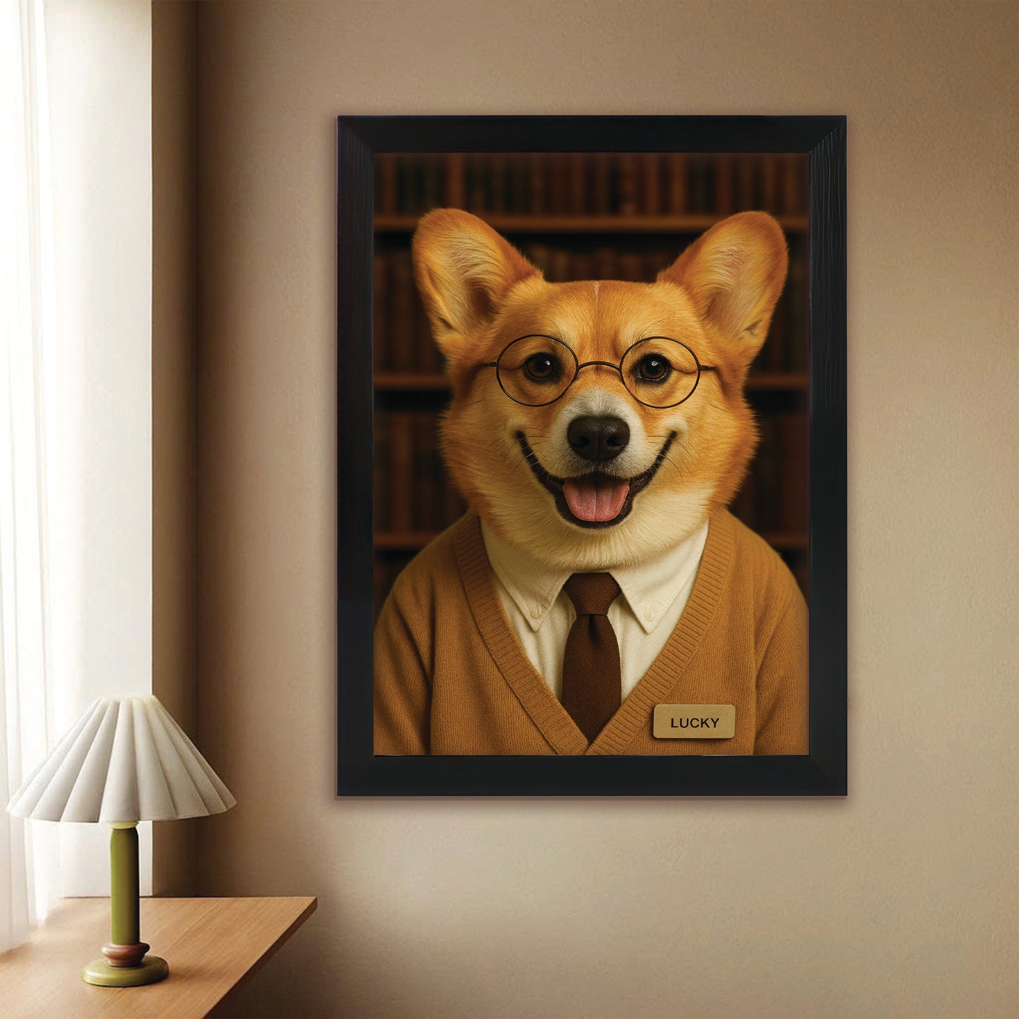 Custom Photo Librarian Book Lover Dog Canvas Framed Wall Art Gift For Dog Lovers