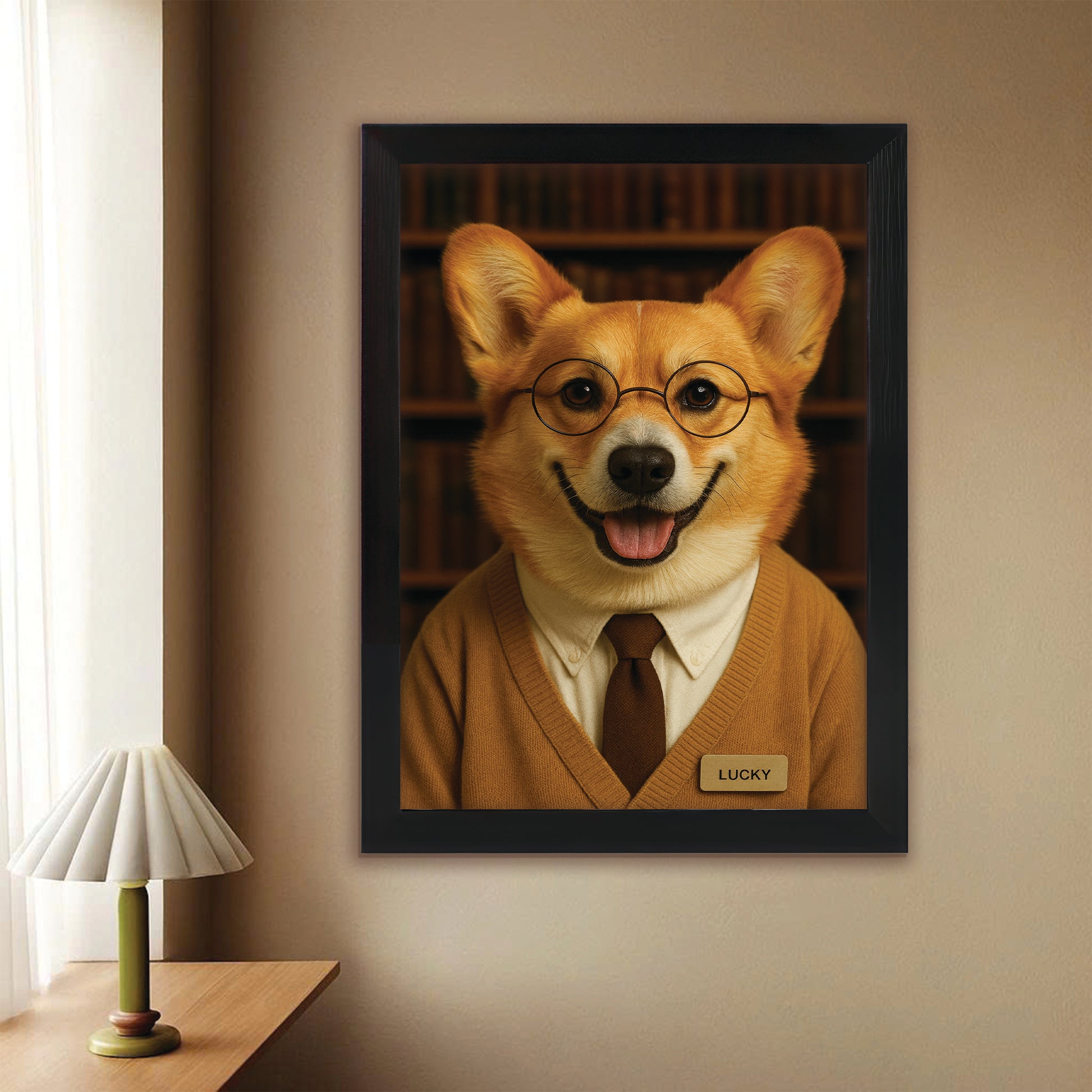 Custom Photo Librarian Book Lover Dog Canvas Framed Wall Art Gift For Dog Lovers