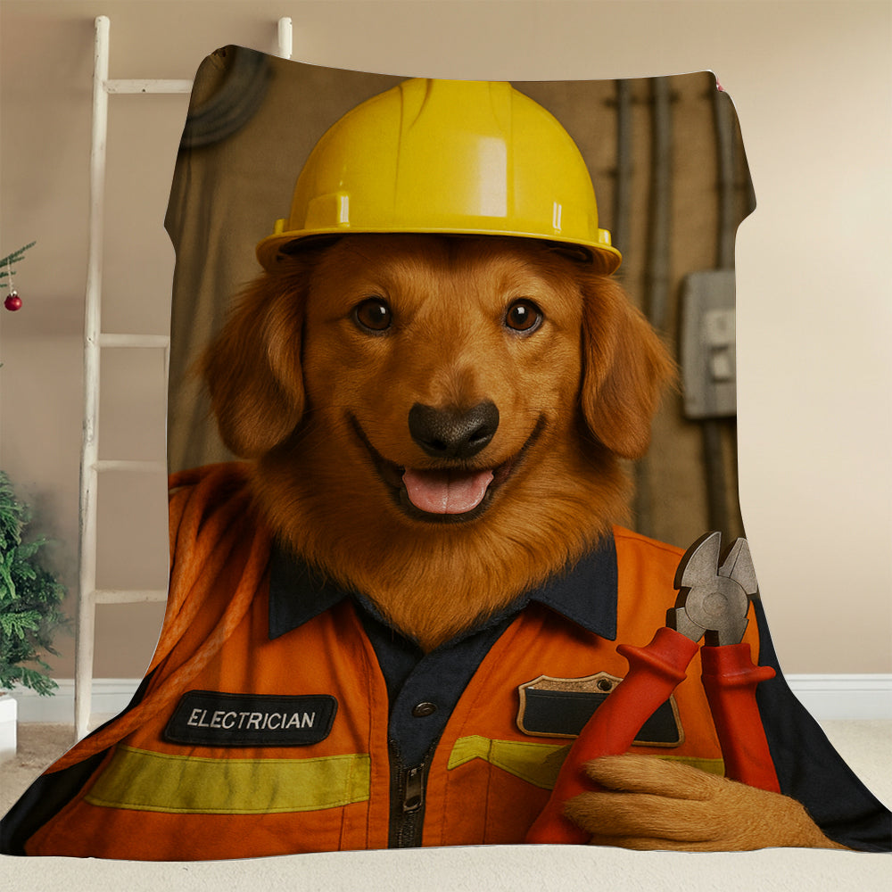 Custom Photo Electrician Dog BlanketGift For Dog Lovers
