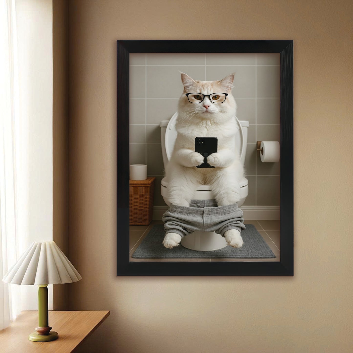 Custom Photo Cat Bathroom Style 15 Canvas Framed Wall Art Gift For Cat Lovers