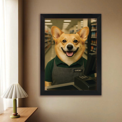Custom Photo Cashier Dog Canvas Framed Wall Art Gift For Dog Lovers
