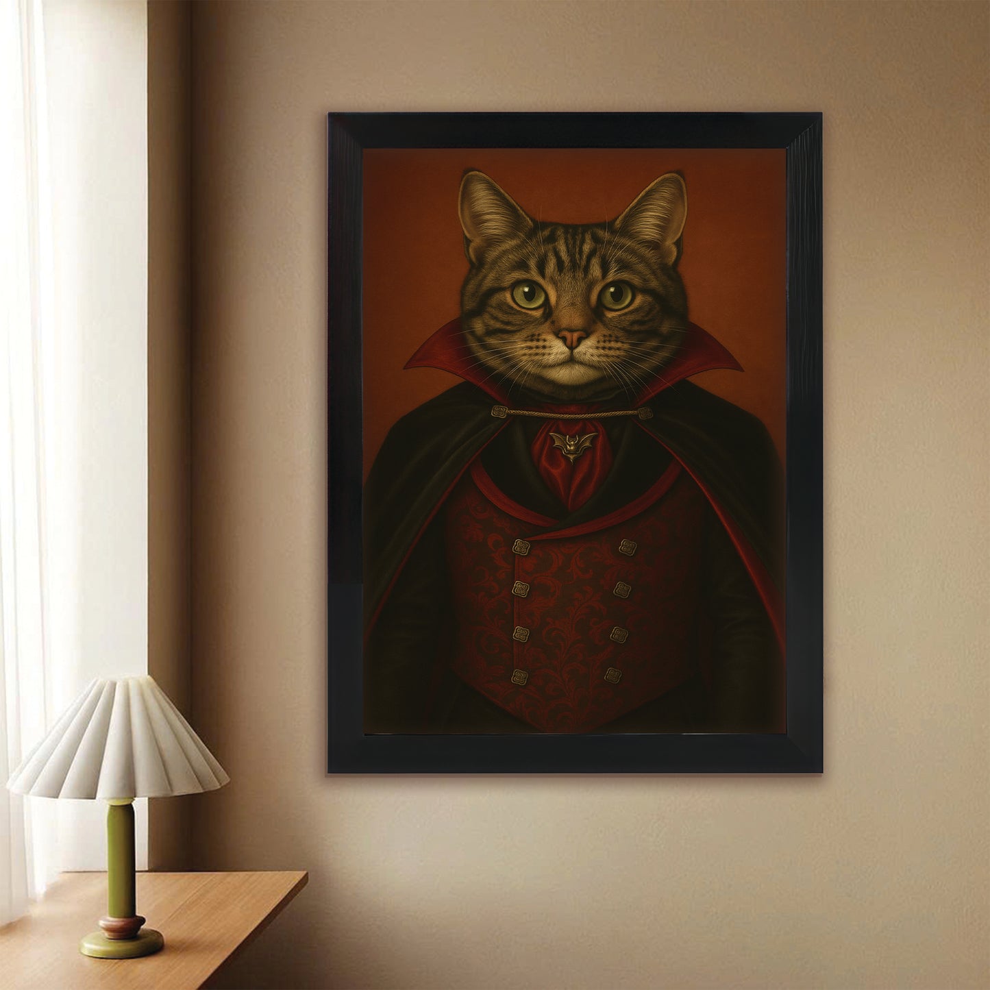 Custom Photo Vampire Cat Canvas Framed Wall Art Gift For Cat Lovers