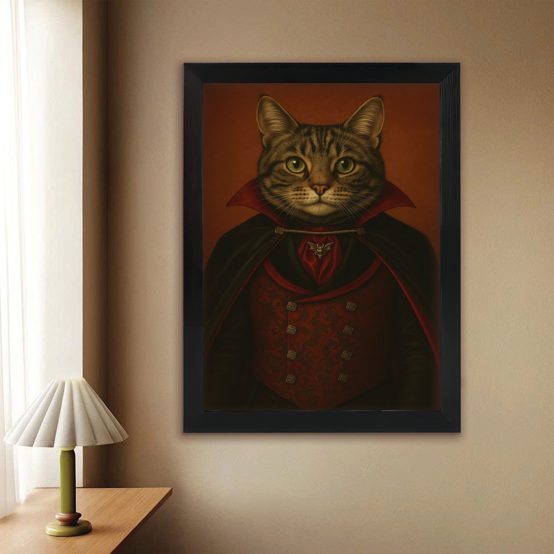 Custom Photo Vampire Cat Canvas Framed Wall Art Gift For Cat Lovers
