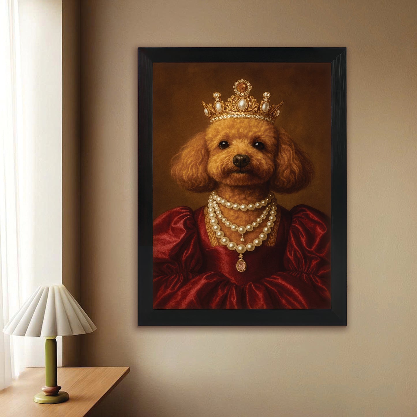 Custom Photo Queen Dog With Crown Canvas Framed Wall Art Gift For Dog Lovers