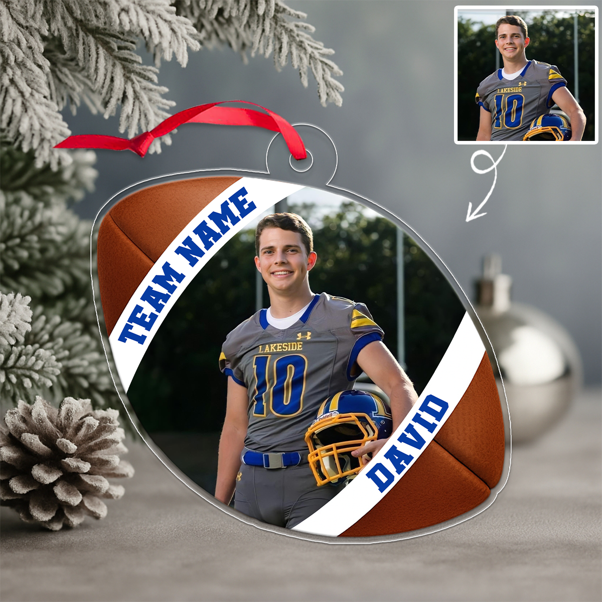 Custom Photo Football Player Xmas Acrylic Ornament Christmas Gift