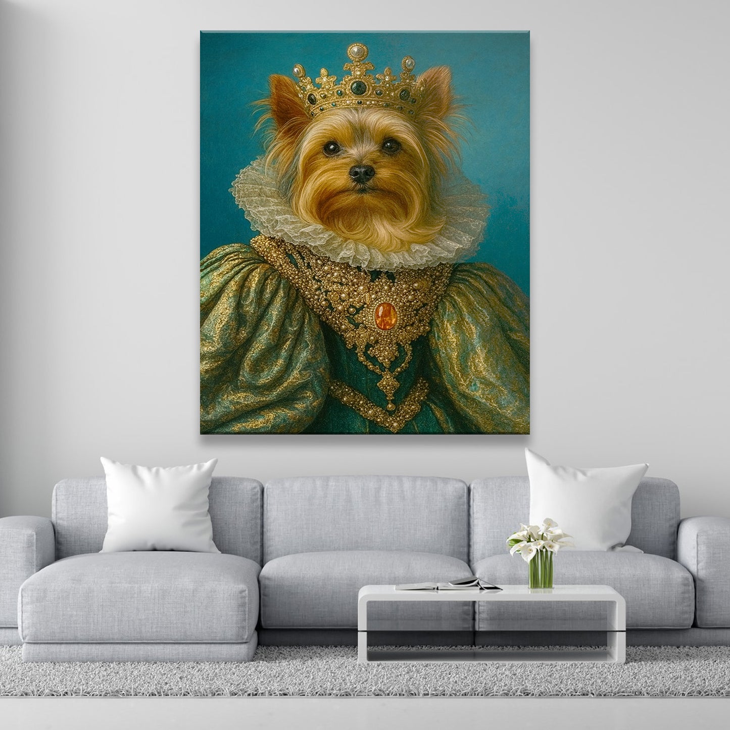 Custom Photo Potrait Royal Dog With Crown Canvas Gift For Dog Lovers
