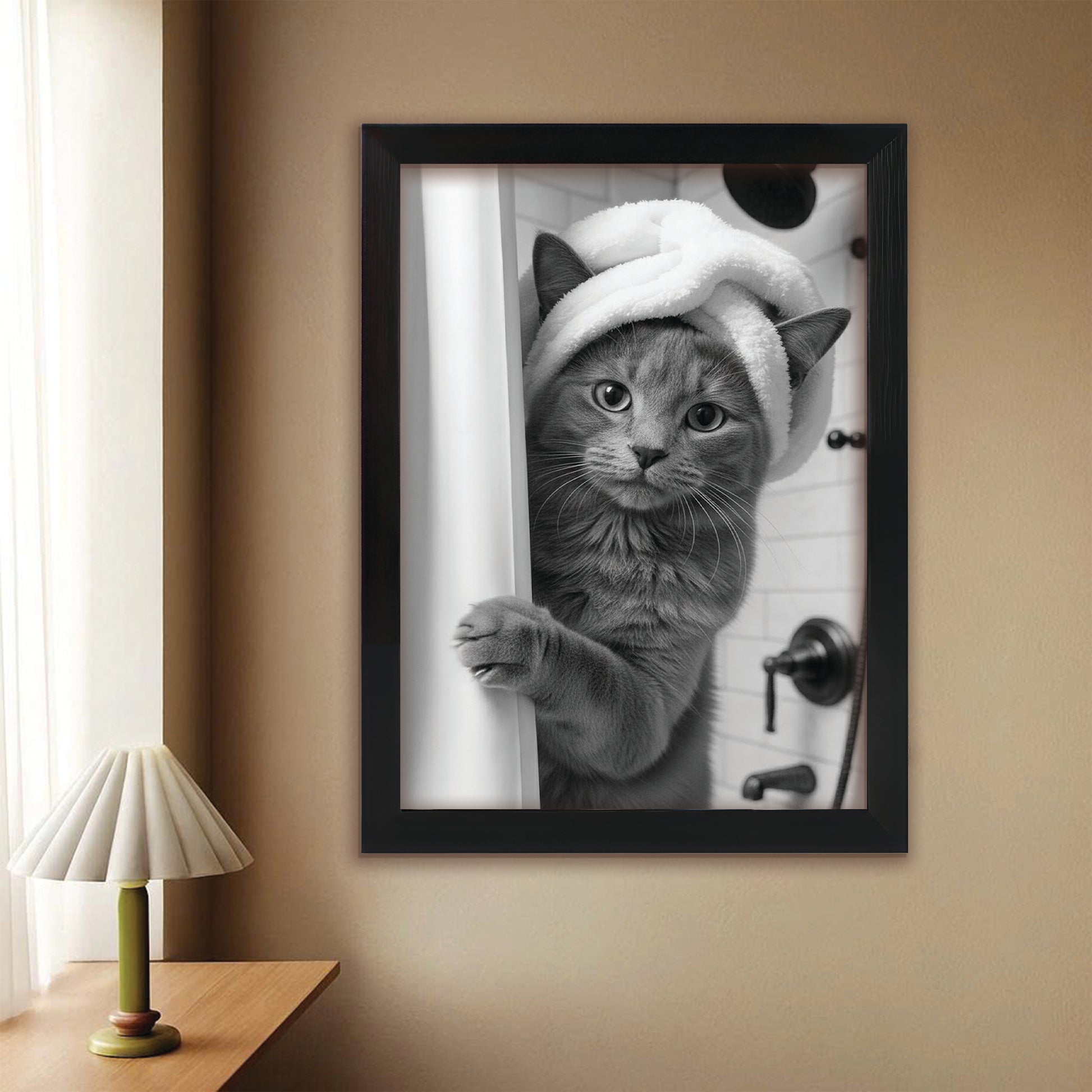 Custom Photo Cat Bathroom Canvas Framed Wall Art Gift For Cat Lovers