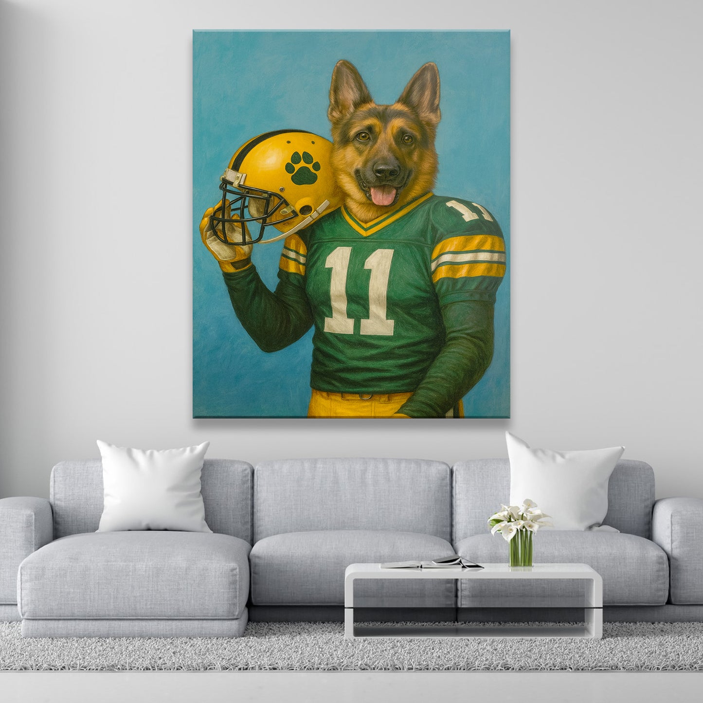Custom Dog Photo Football Player Canvas