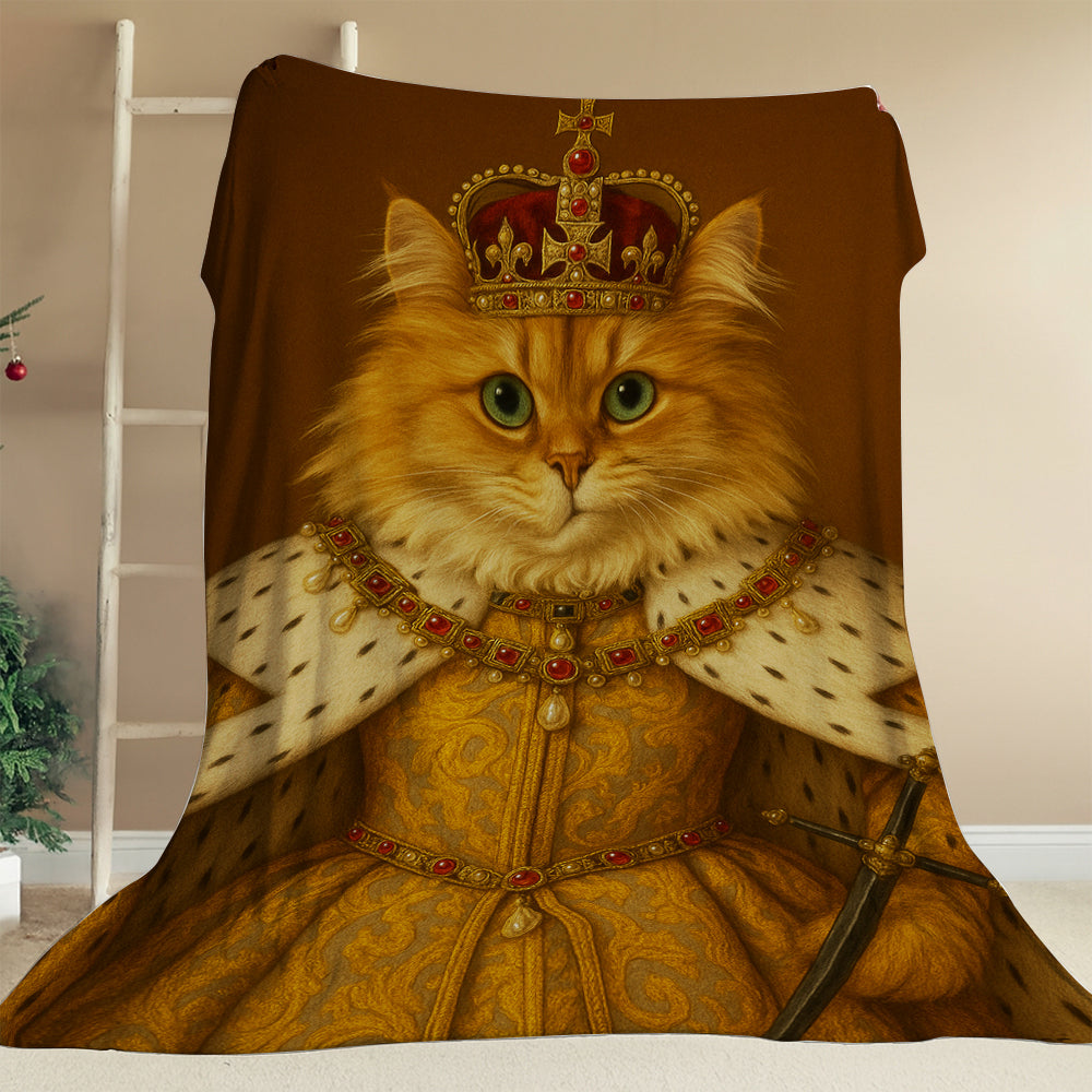 Custom Photo Crowned Queen Cat Blanket Gift For Cat Lovers