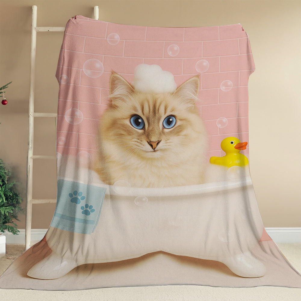 Custom Photo Cat In Bath Blanket Gift For Cat Lovers