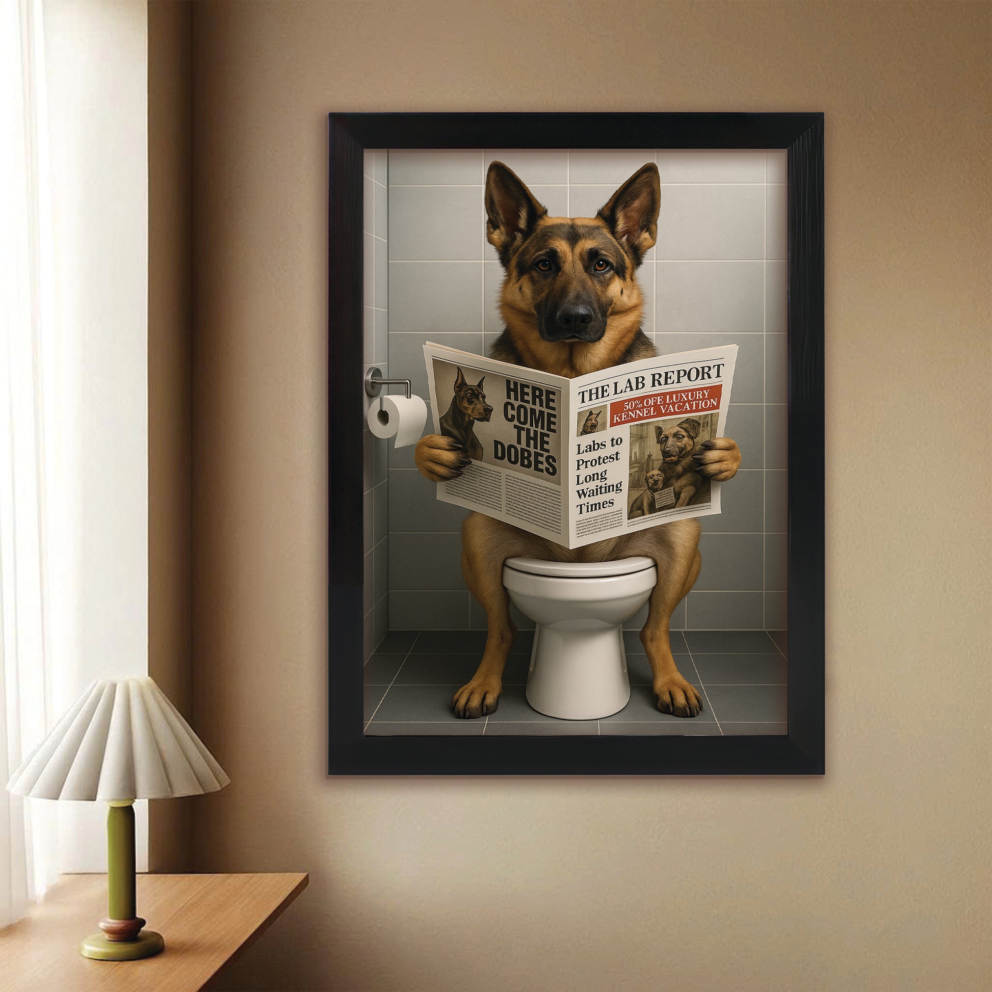 Custom Photo Dog Bathroom Canvas Framed Wall Art Style 03 Gift For Dog Lovers