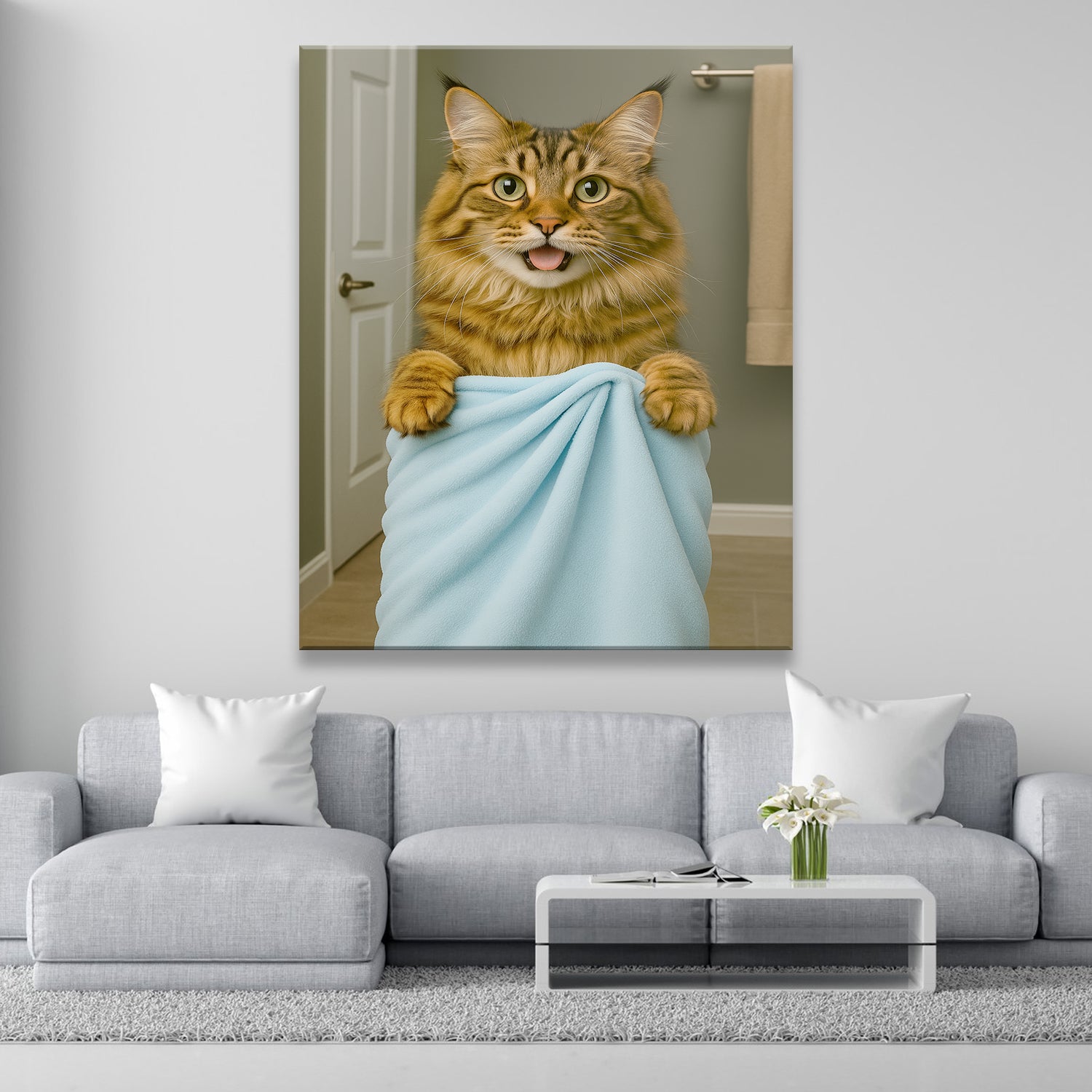 Custom Cat Photo In Bathroom Canvas Cat Lover Gifts